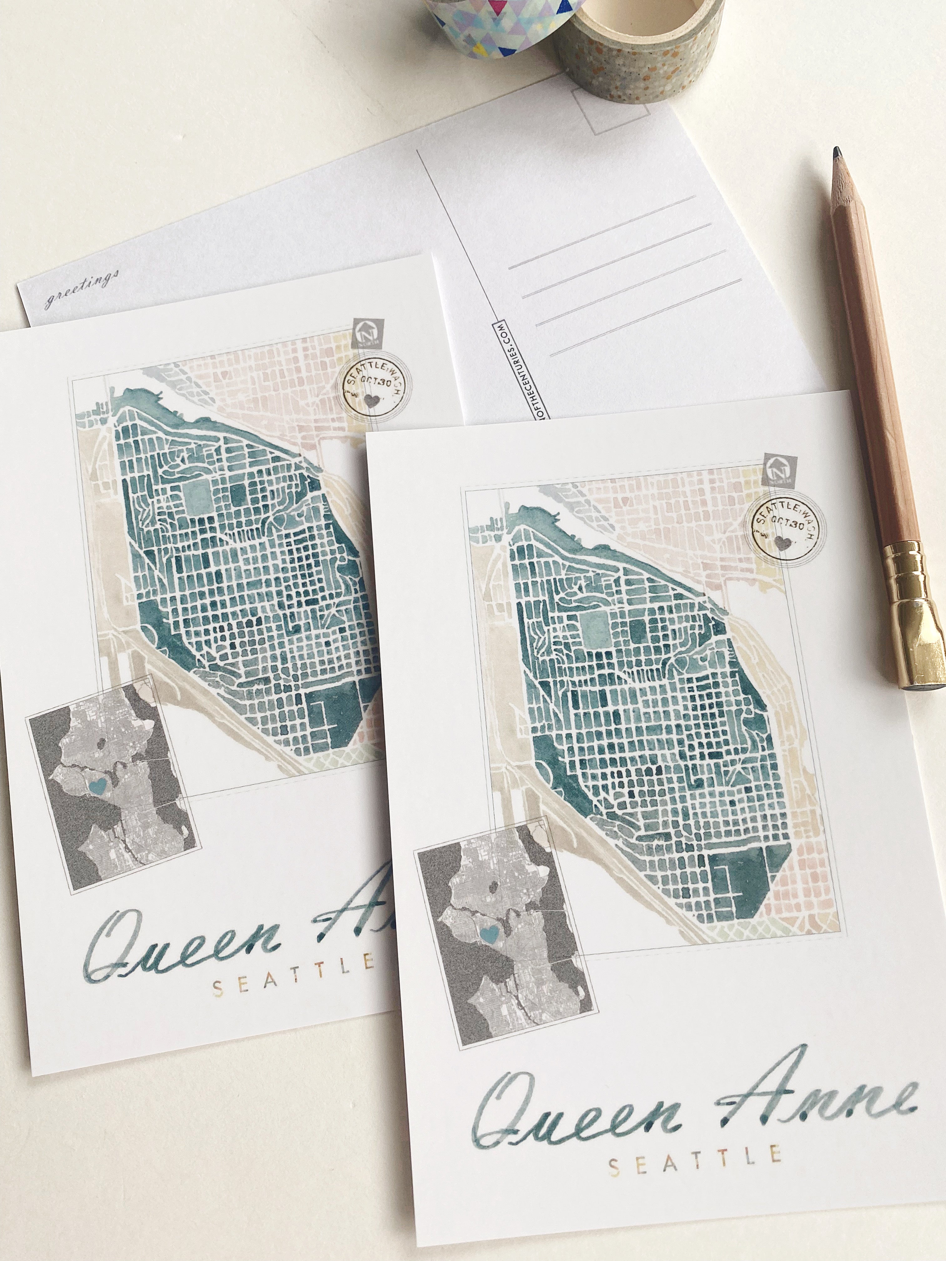 QUEEN ANNE Seattle Neighborhood Map Postcard