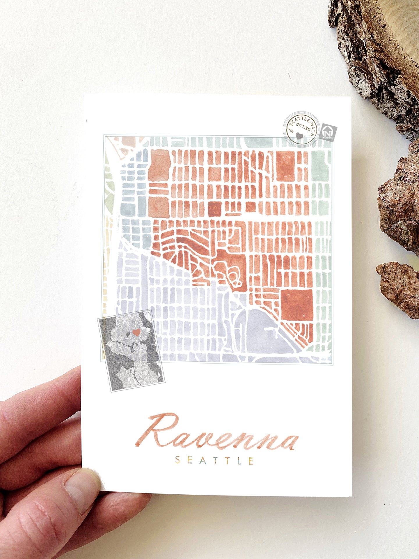 RAVENNA Seattle Neighborhood Map Postcard