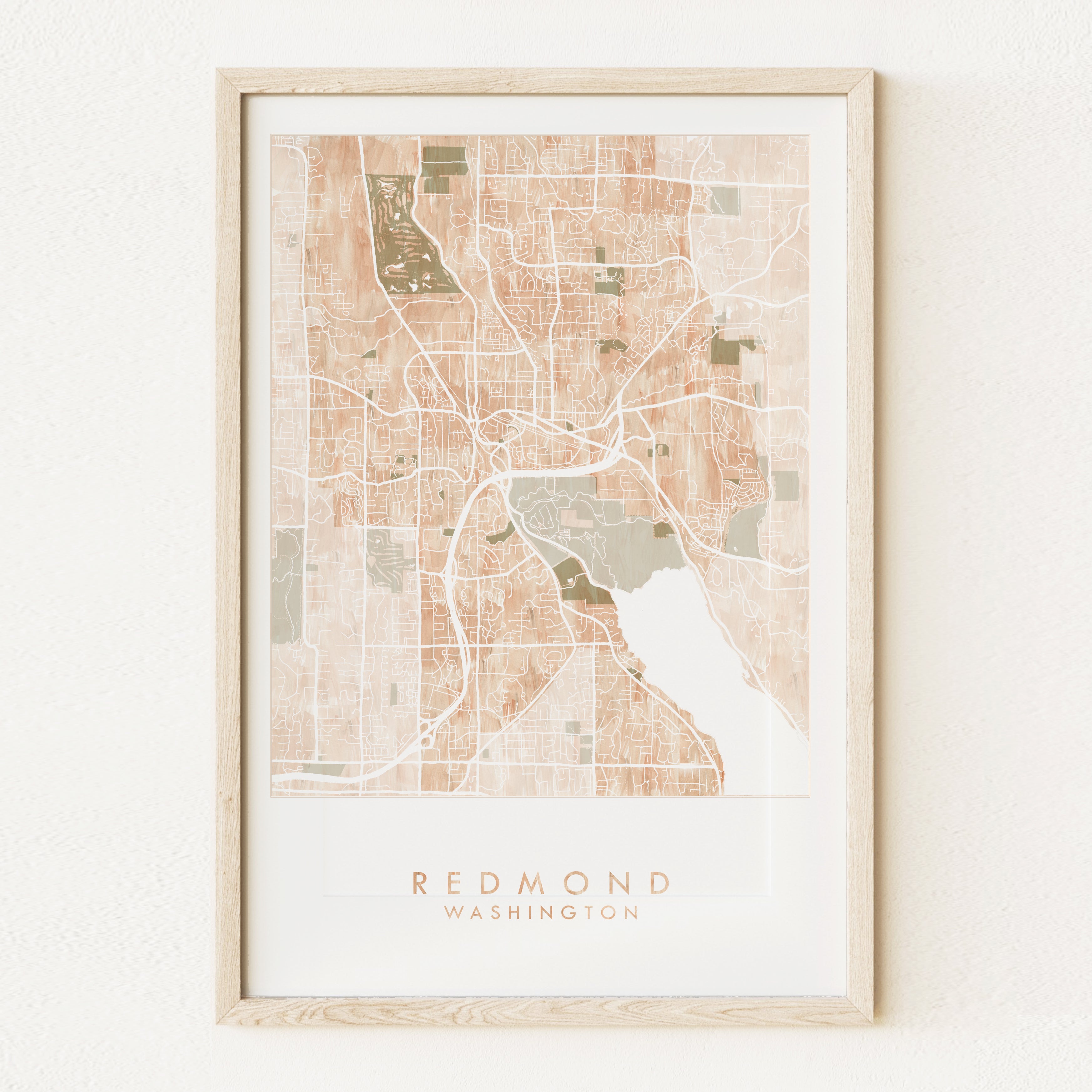 REDMOND Washington Watercolor Wash Map: PRINT β Turn-of-the-Centuries