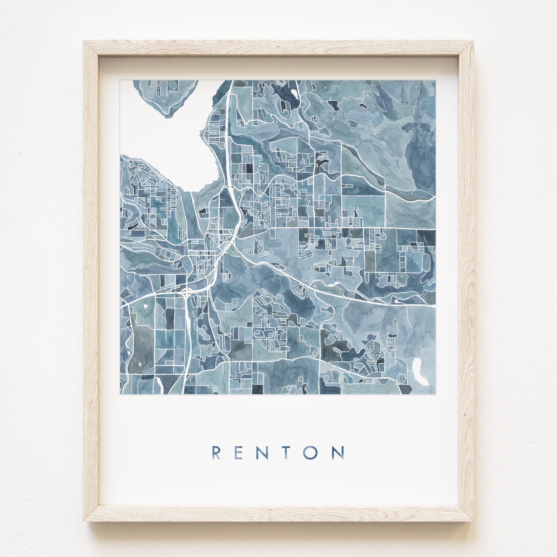 RENTON Watercolor City Blocks Map: PRINT