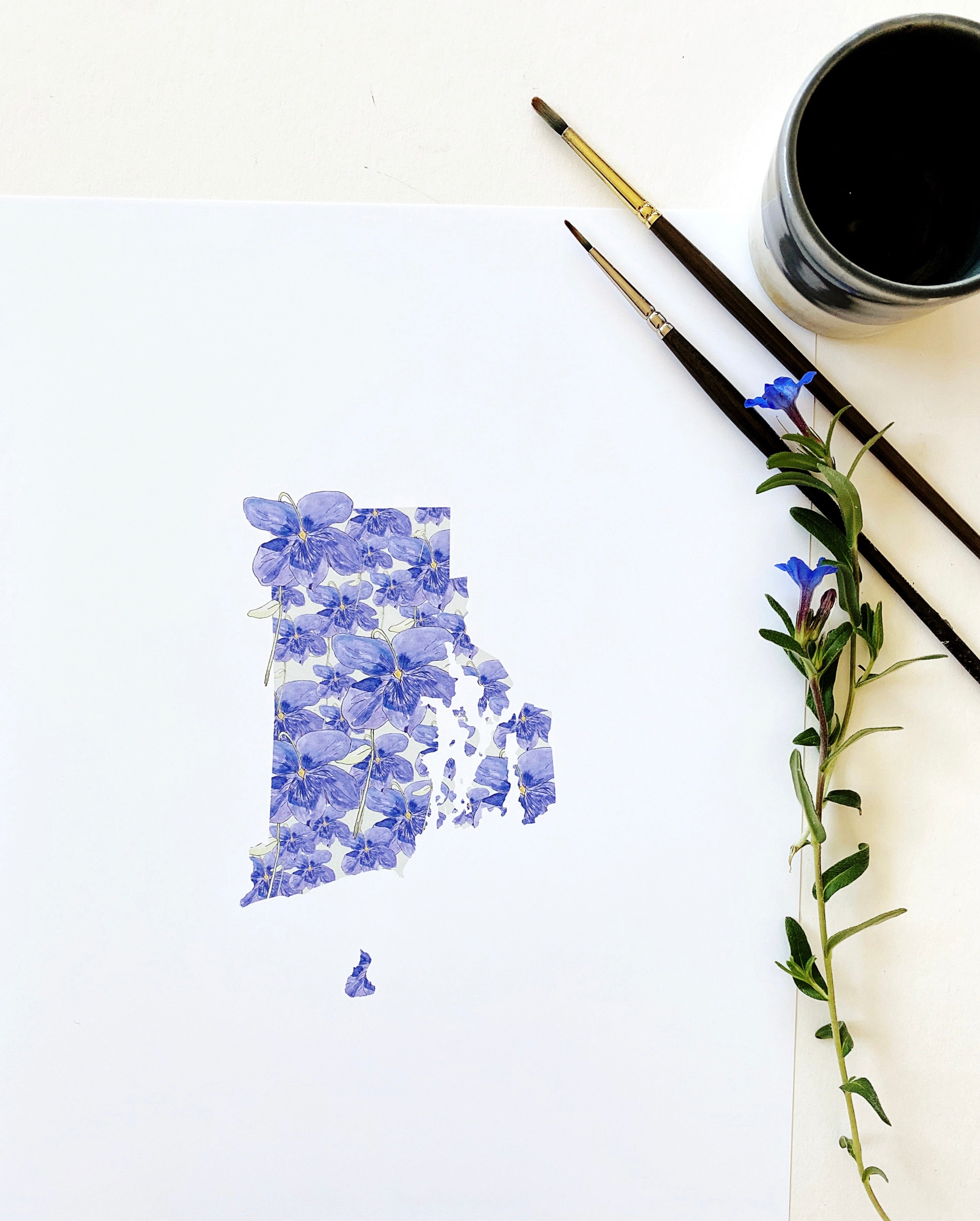RHODE ISLAND State Flower Map: Violet: PRINT