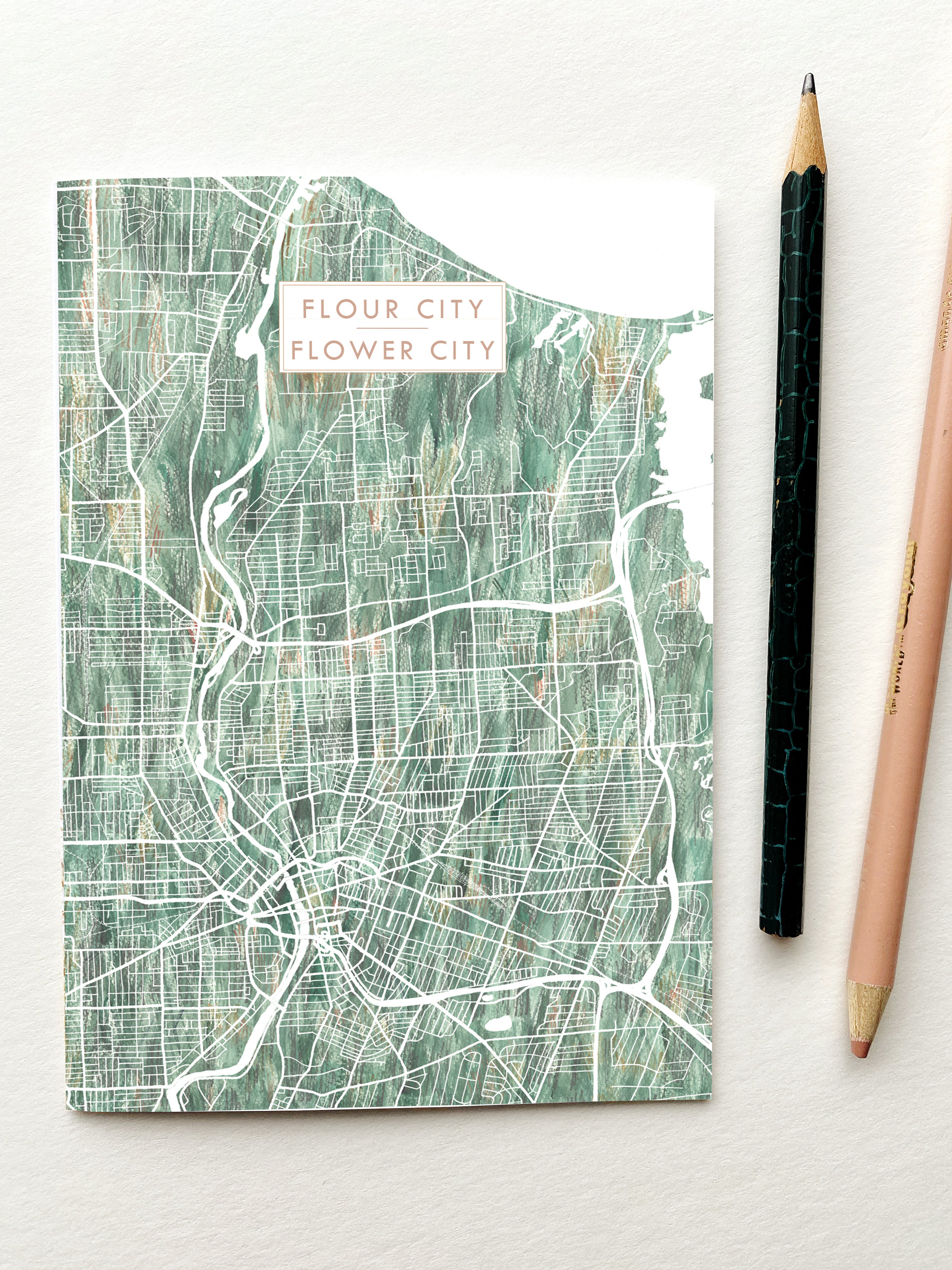 FLOUR CITY FLOWER CITY Rochester New York Watercolor Map - city nickname greeting card