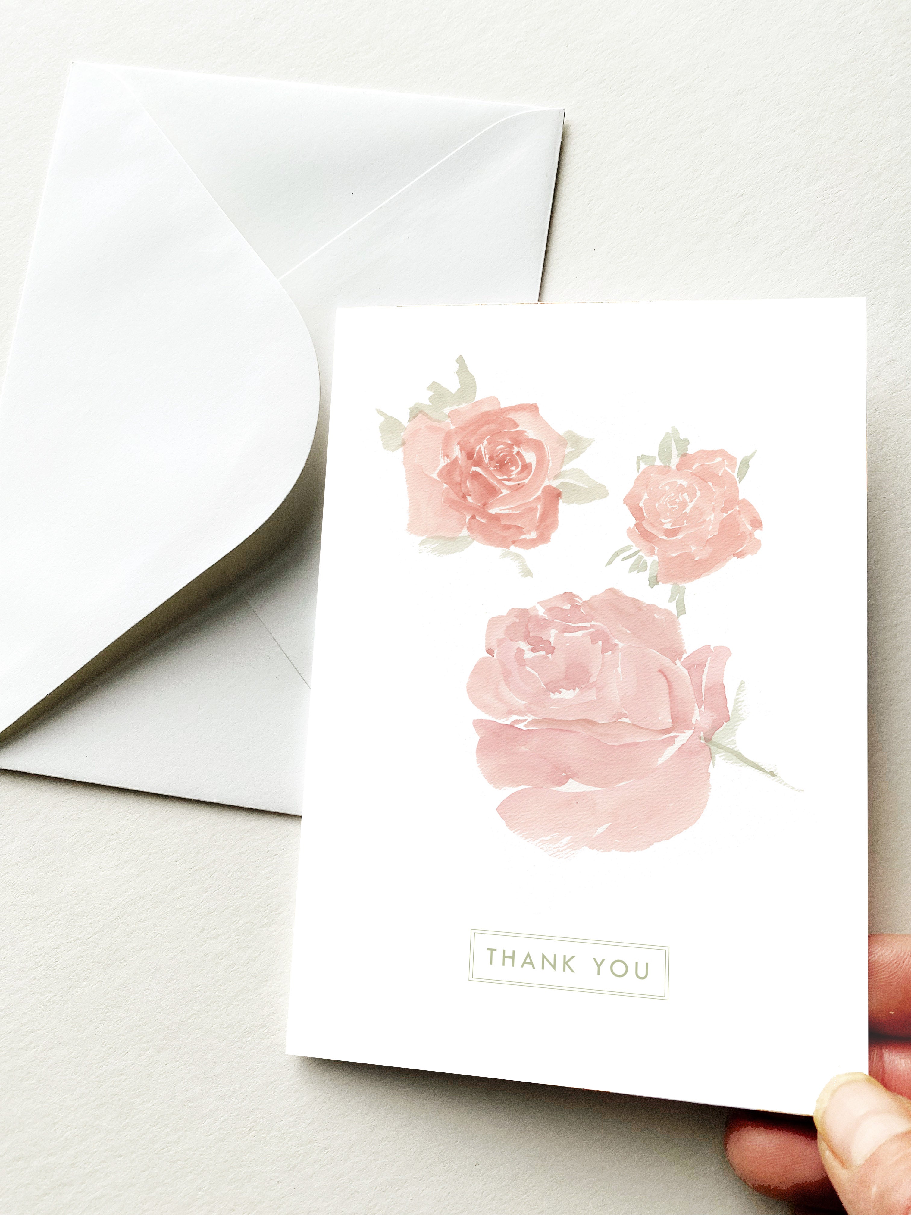ROSES Watercolor - THANK YOU greeting card