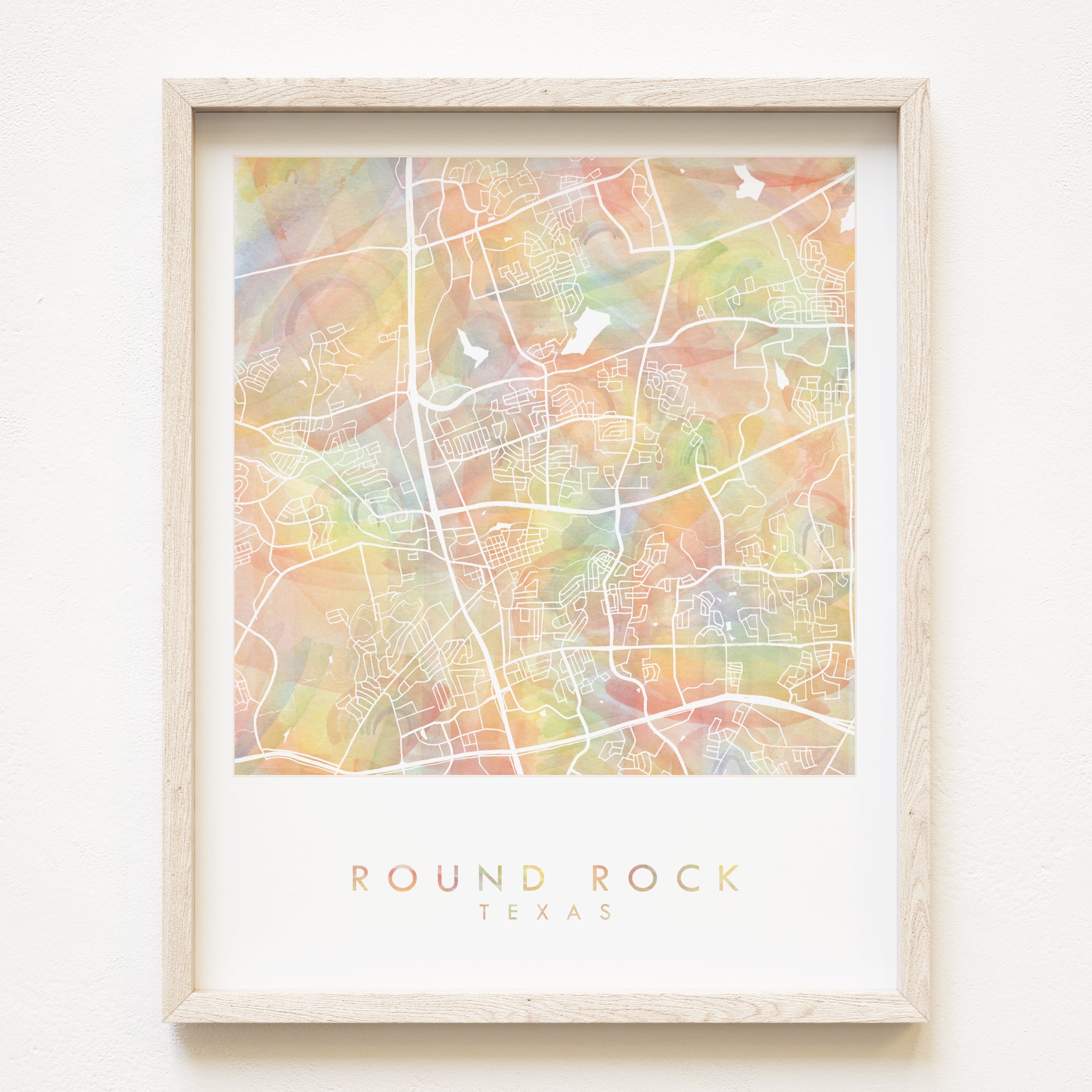 ROUND ROCK Texas Pride Rainbow Watercolor Map: PRINT