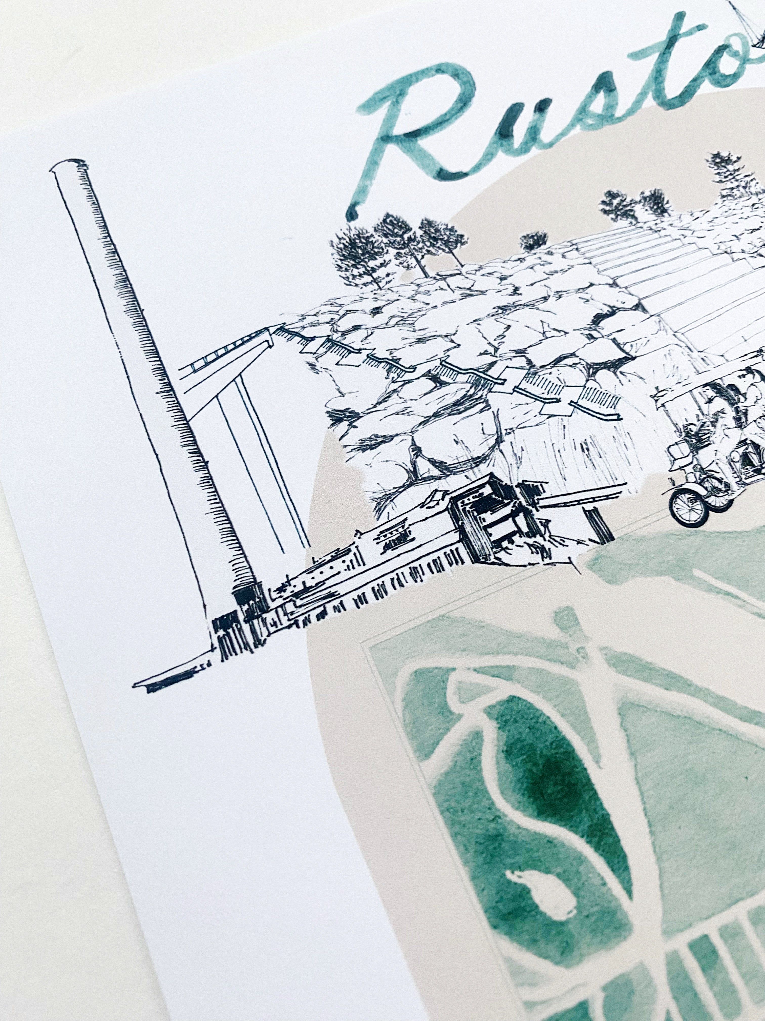 new RUSTON TACOMA Neighborhood "Charms" Watercolor Map: PRINT