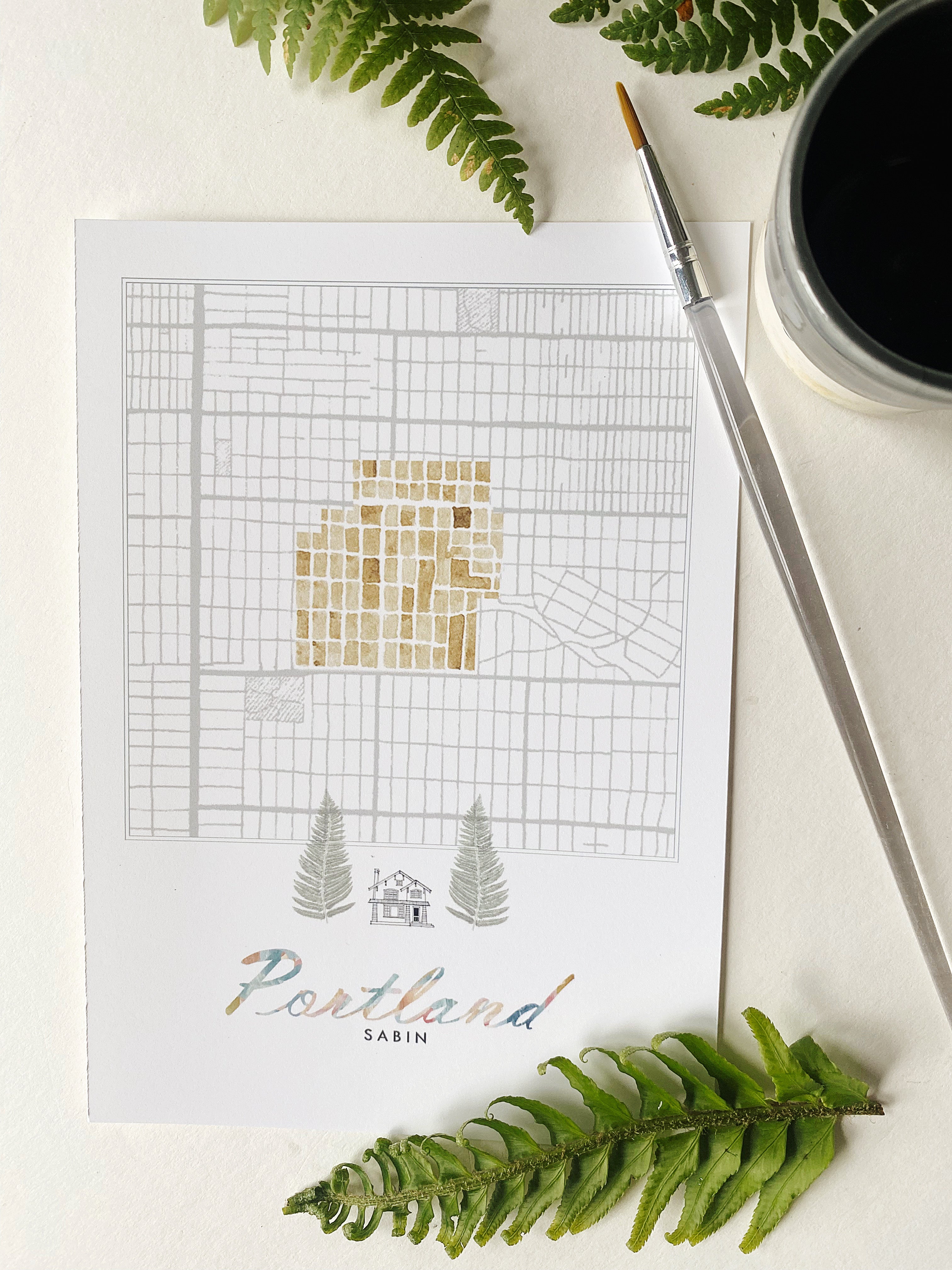 Sabin PORTLAND Neighborhood Watercolor Map: PRINT