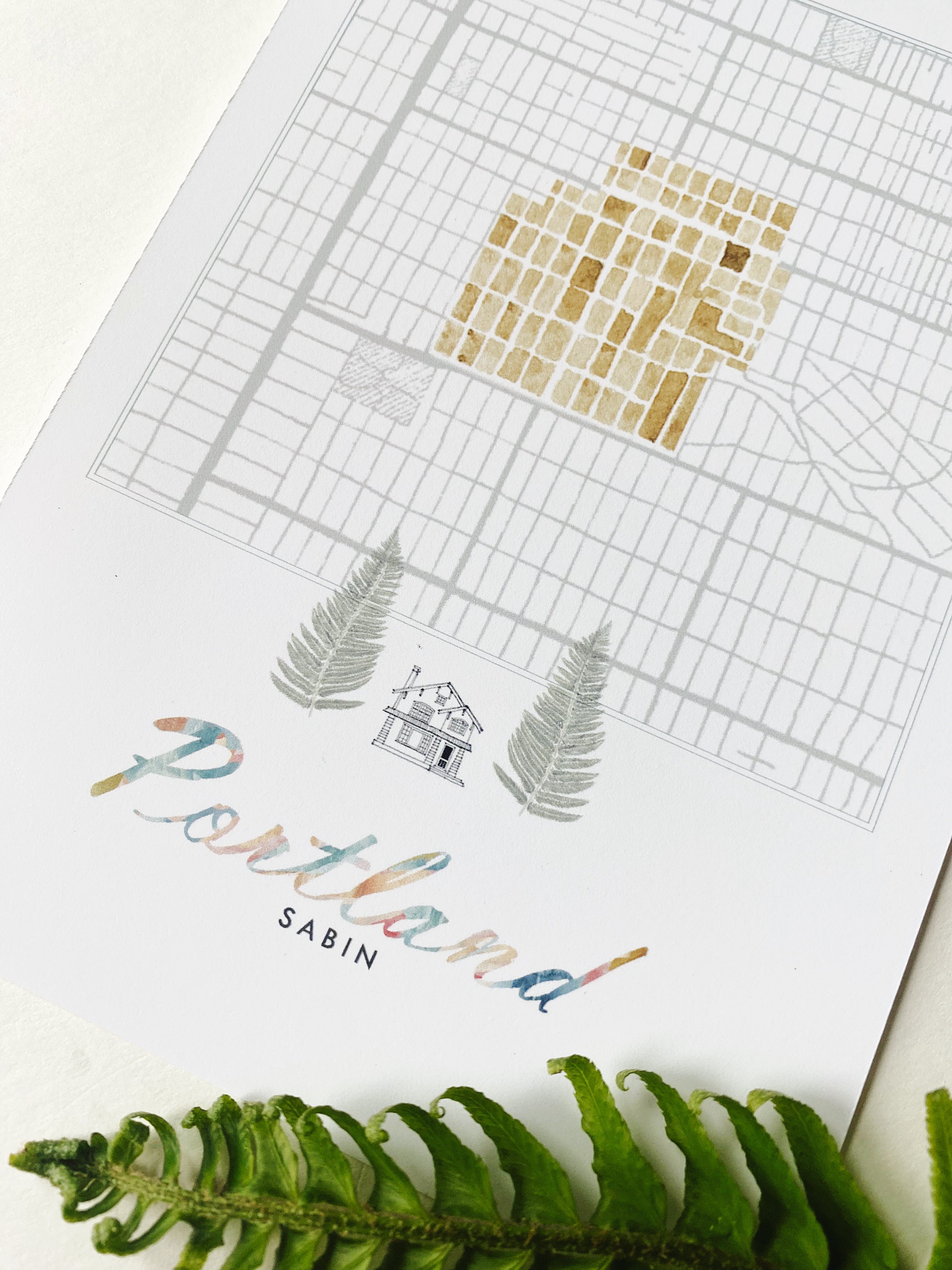 Sabin PORTLAND Neighborhood Watercolor Map: PRINT