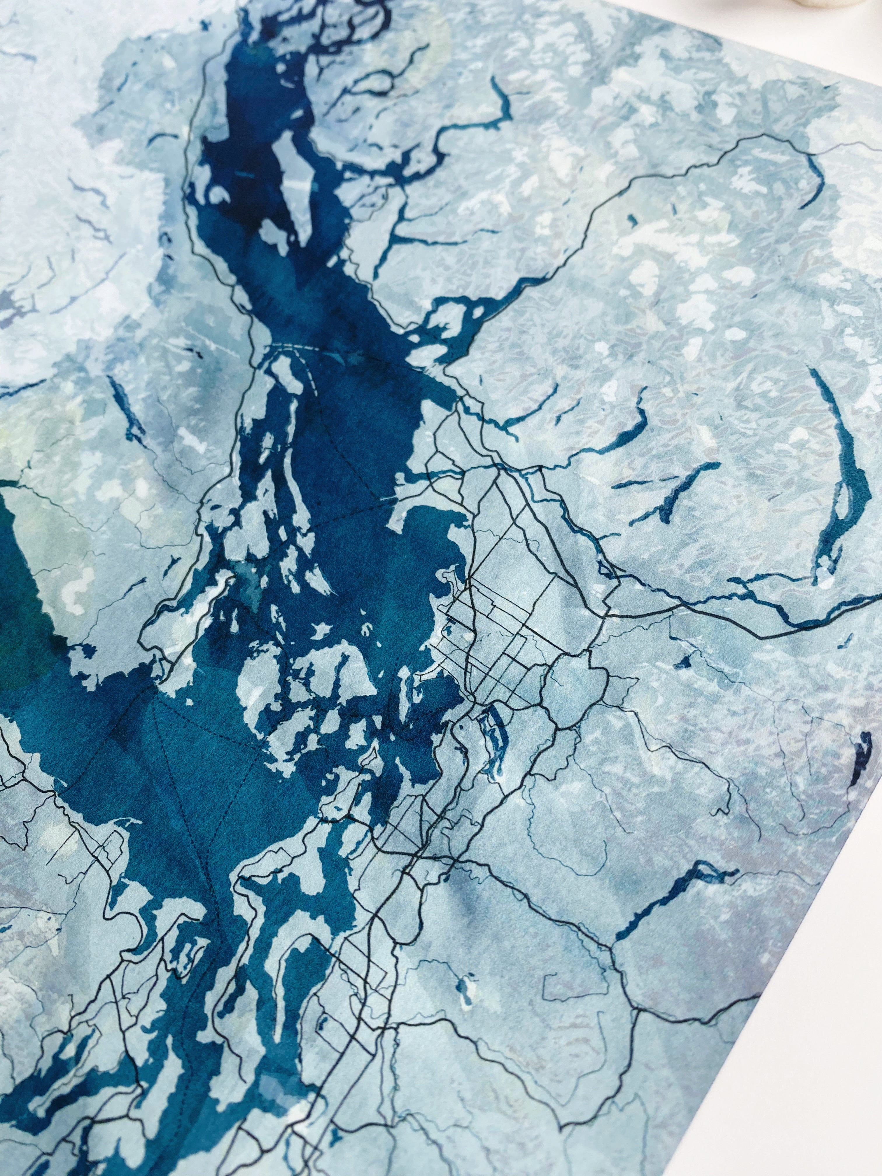 SALISH SEA Puget Sound Washington Strait of Georgia British Columbia Watercolor Map (No Text): PRINT