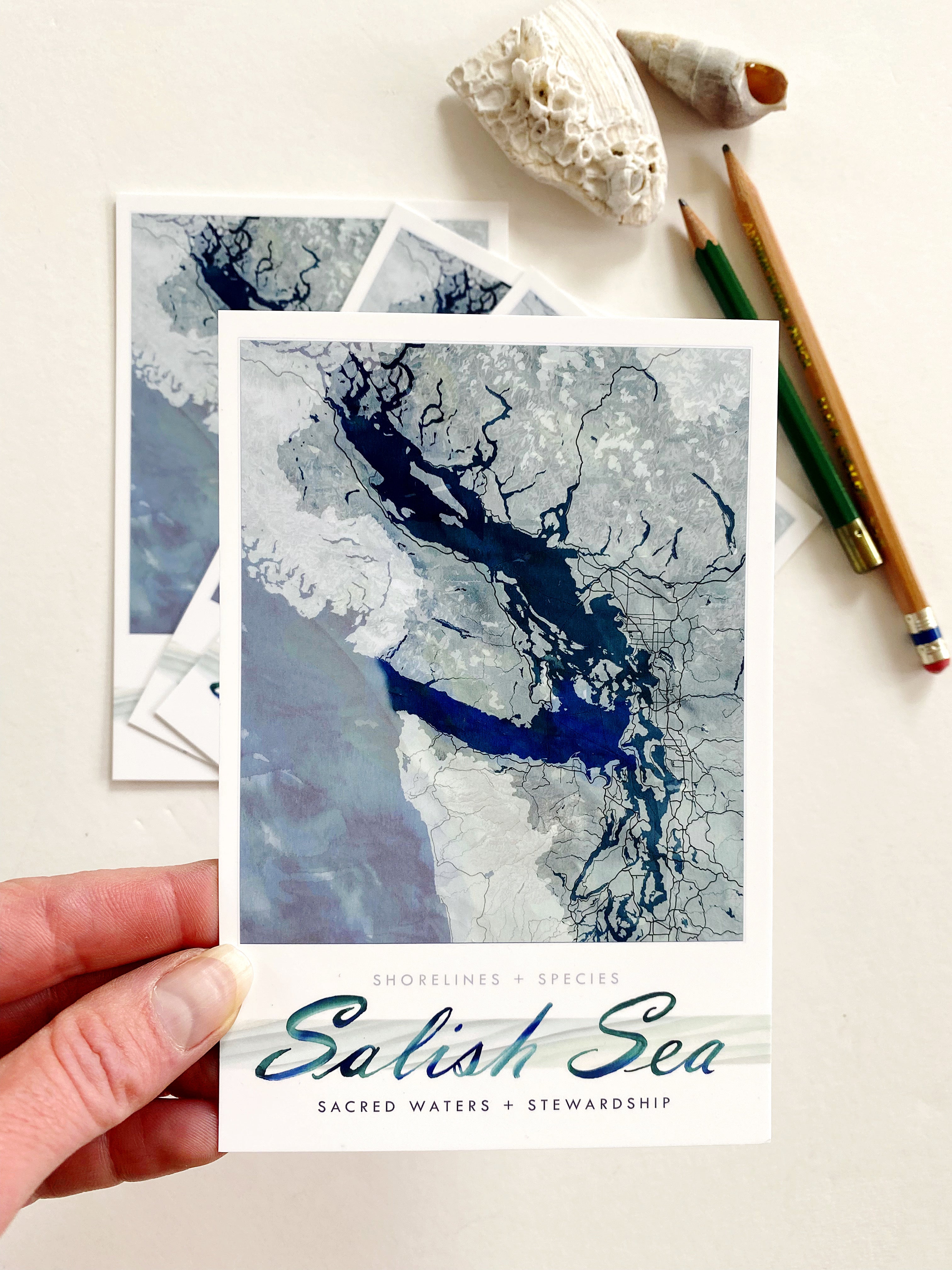 SALISH SEA Puget Sound Map Postcard