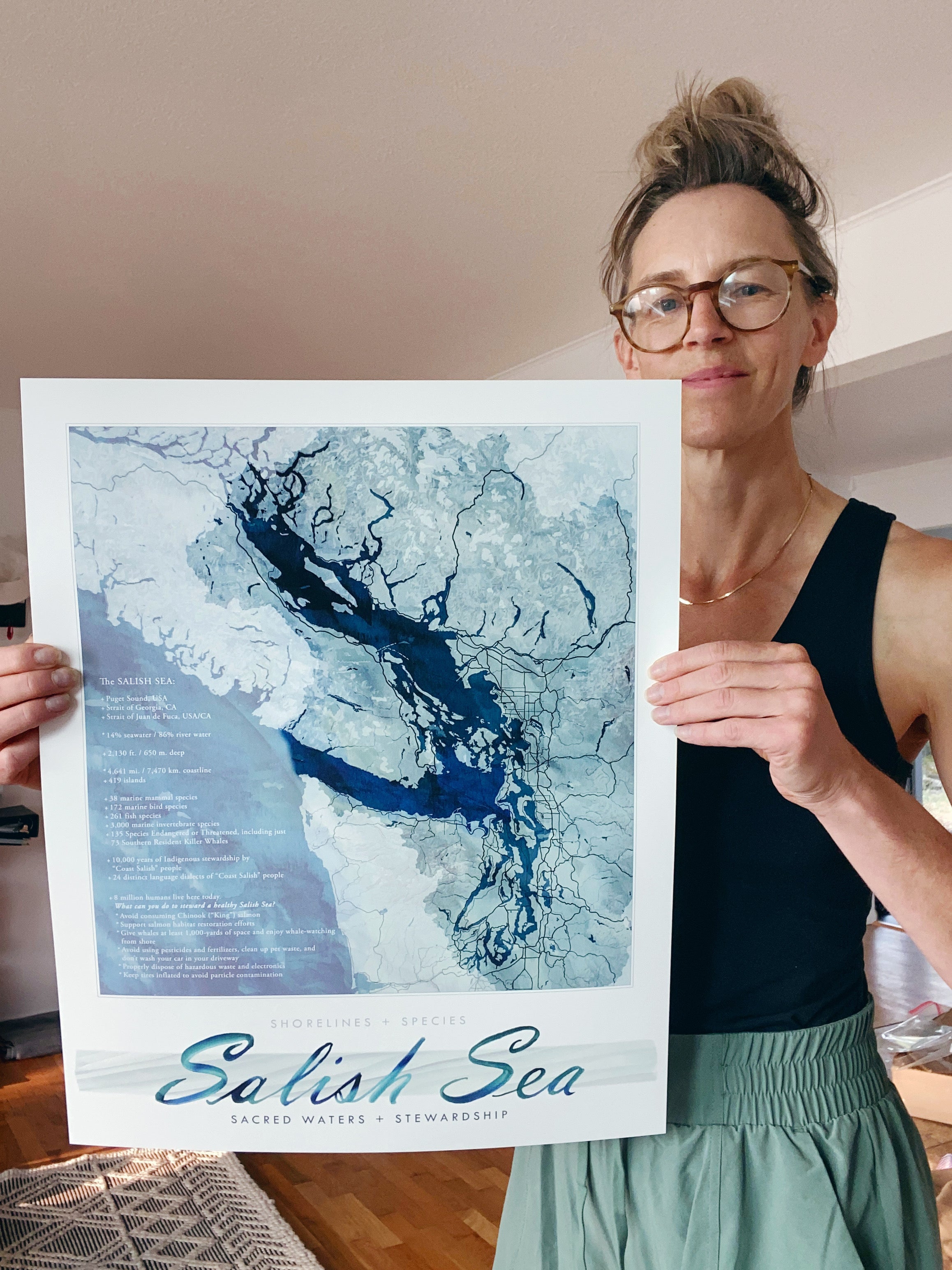 SALISH SEA Puget Sound Washington Strait of Georgia British Columbia Watercolor Map: PRINT