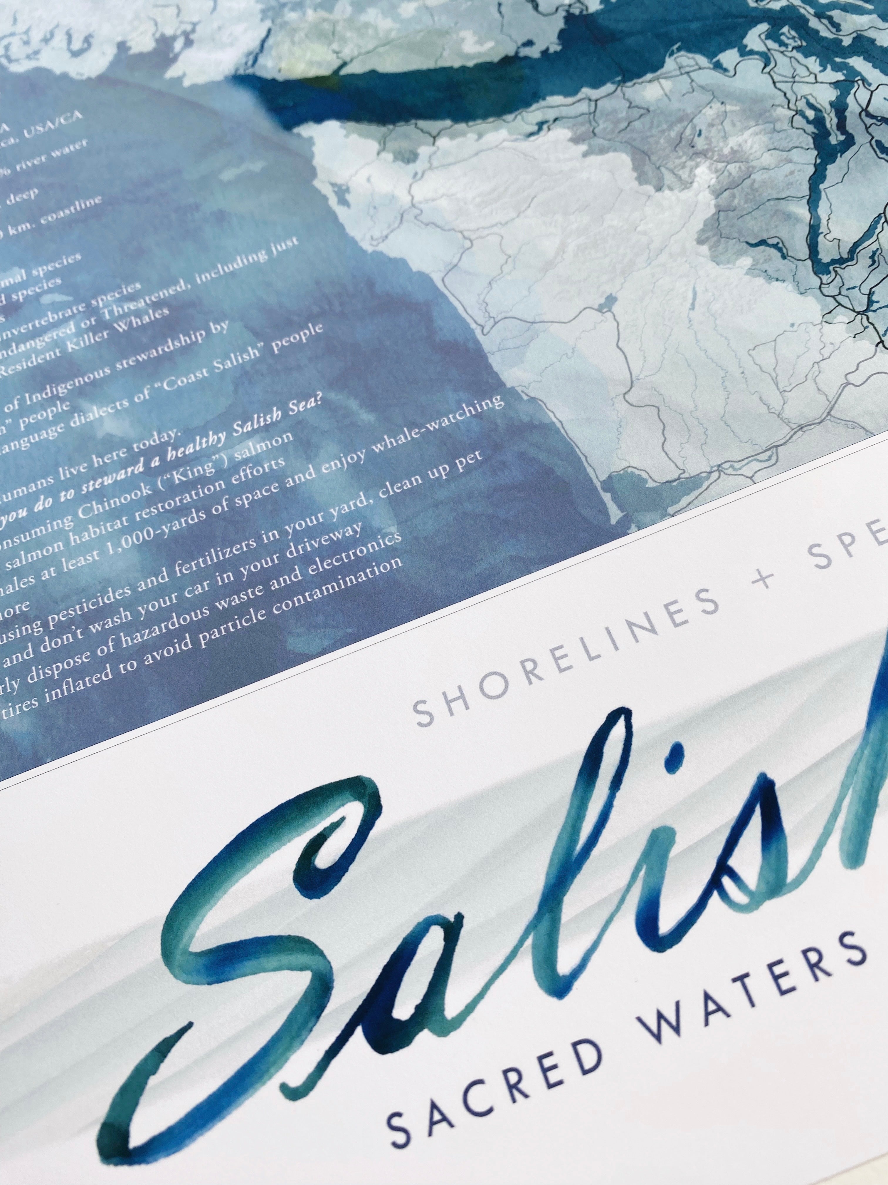 SALISH SEA Puget Sound Washington Strait of Georgia British Columbia Watercolor Map: PRINT