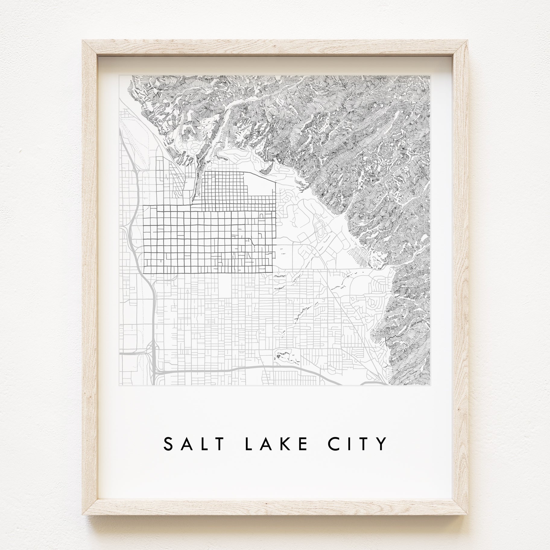 SALT LAKE CITY Cit Lines Map + Topographic Drawing: PRINT