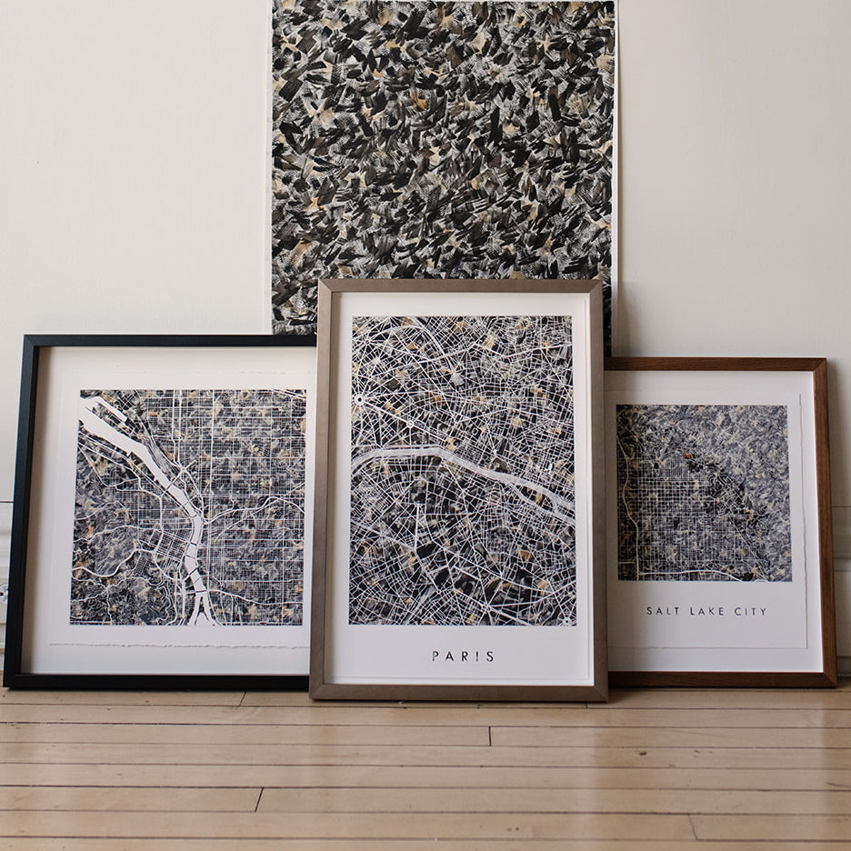 Custom YOUR CITY: Painted "Urban Fabrics" Map: PRINT: Wholesale Only