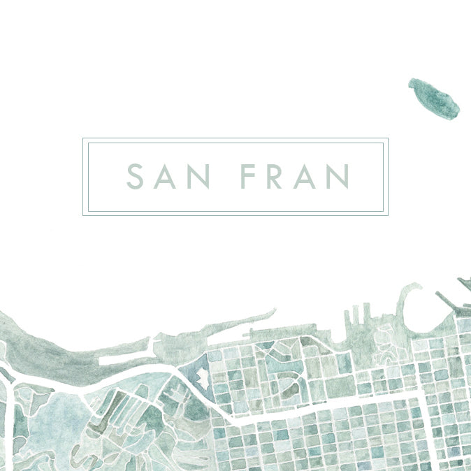SAN FRAN San Francisco California Watercolor Map - city nickname greeting card