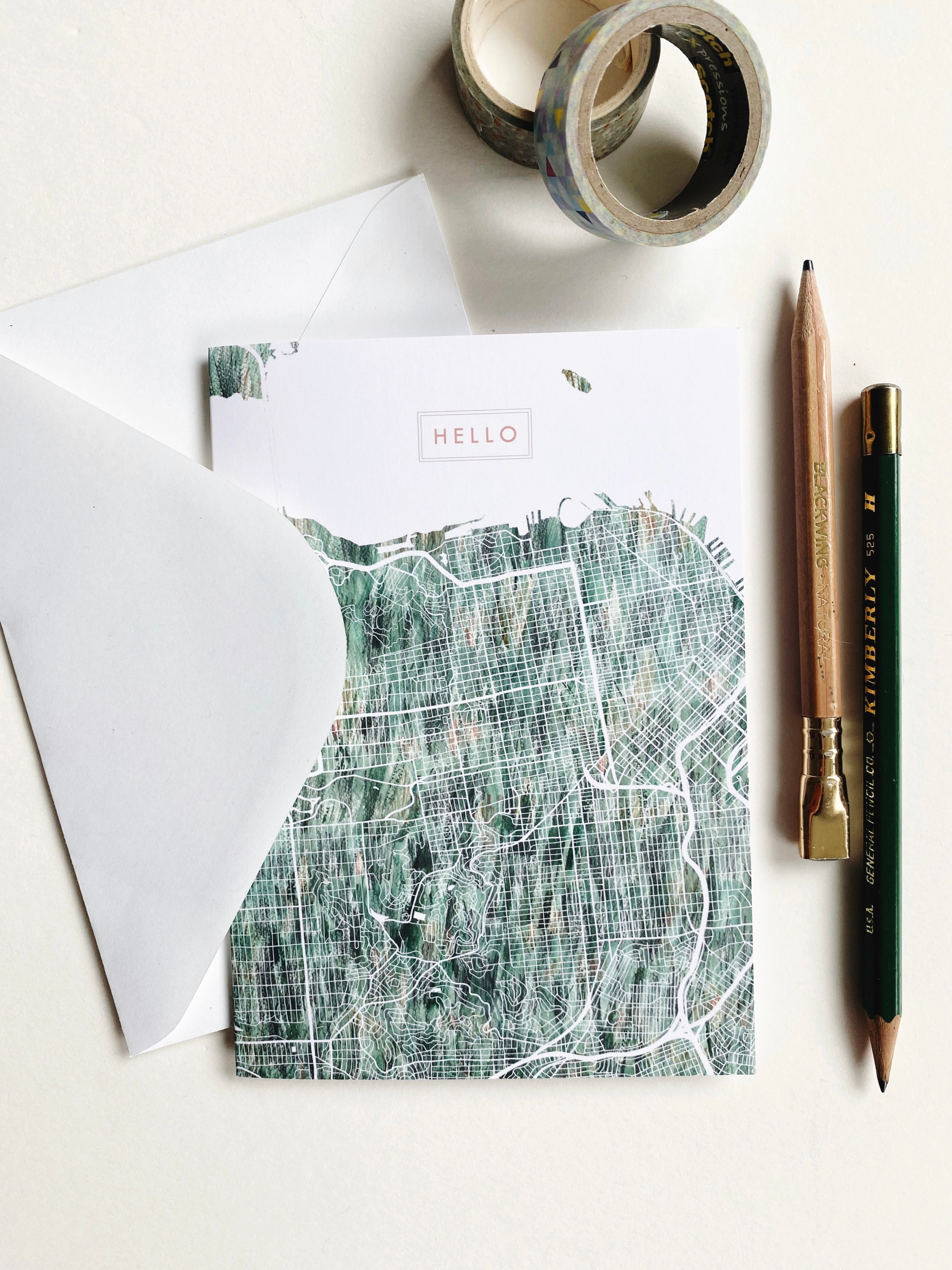 SAN FRANCISCO California Painted Map - hello card