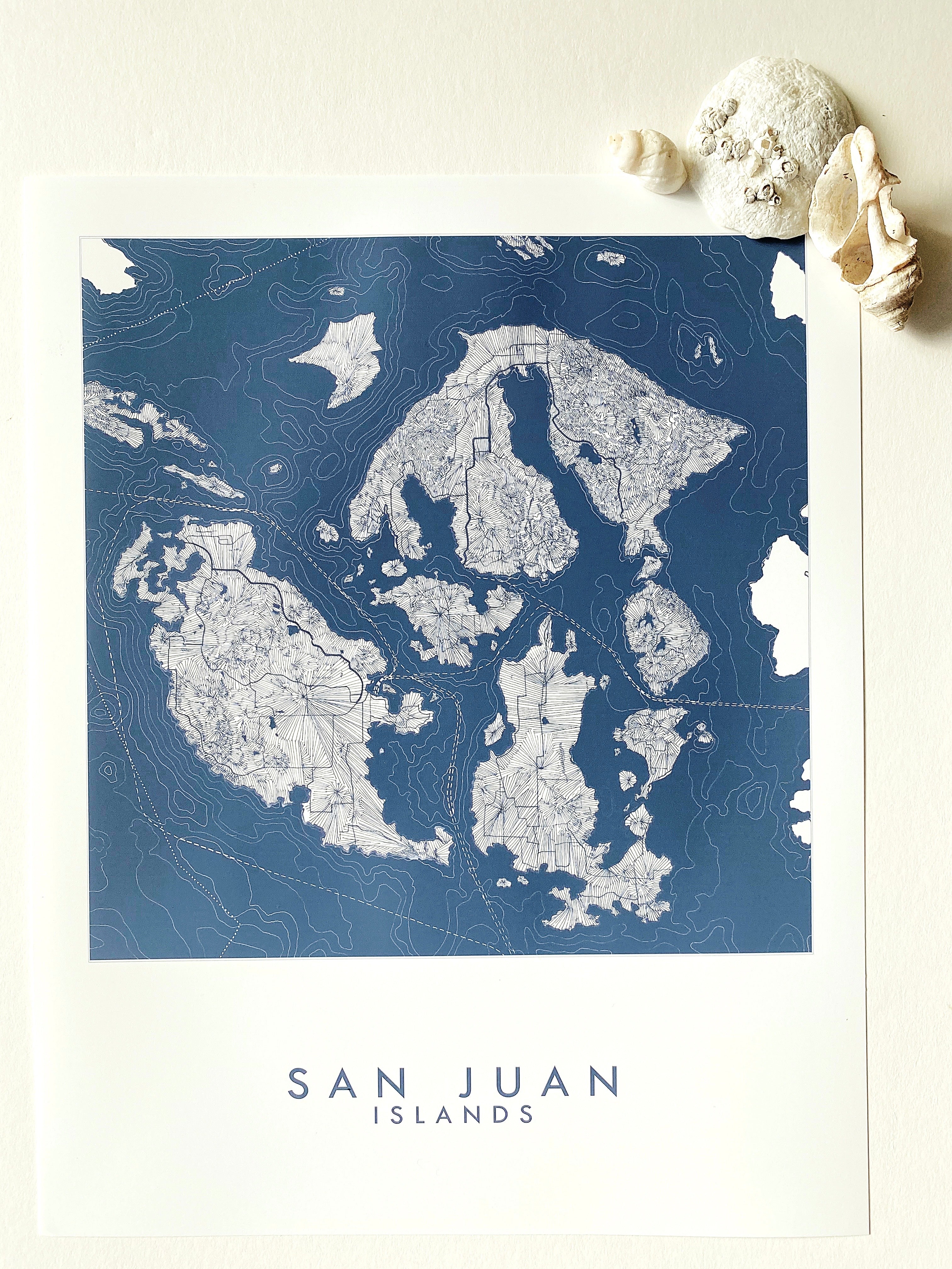 SAN JUAN ISLANDS Washington Hand Drawn "Blueprint" Map: PRINT
