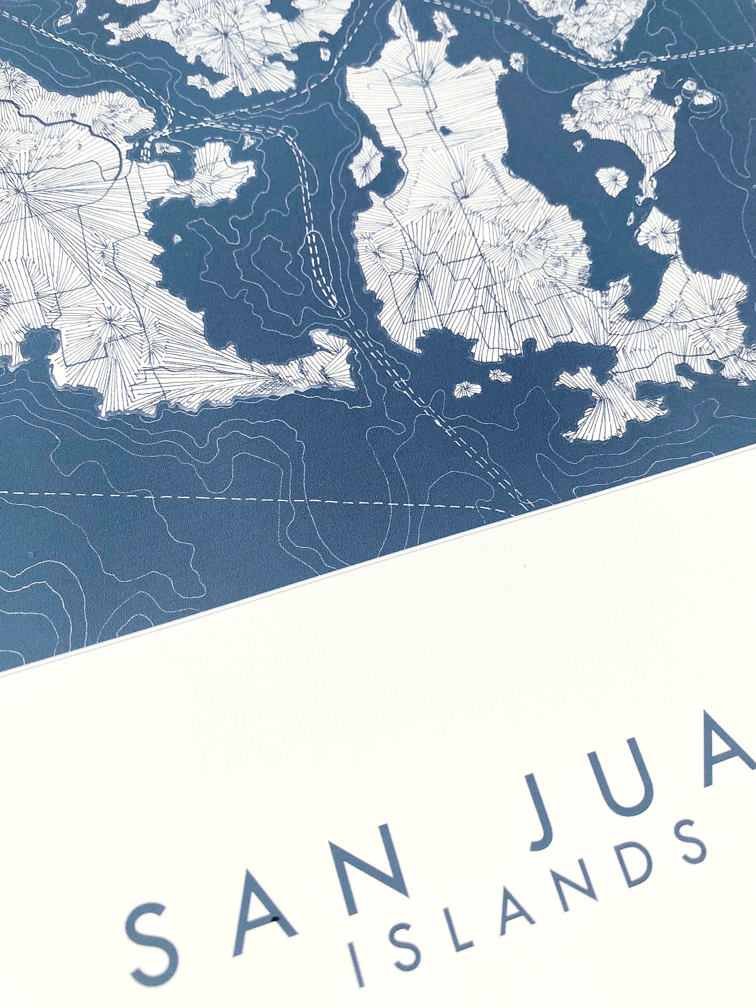 SAN JUAN ISLANDS Washington Hand Drawn "Blueprint" Map: PRINT