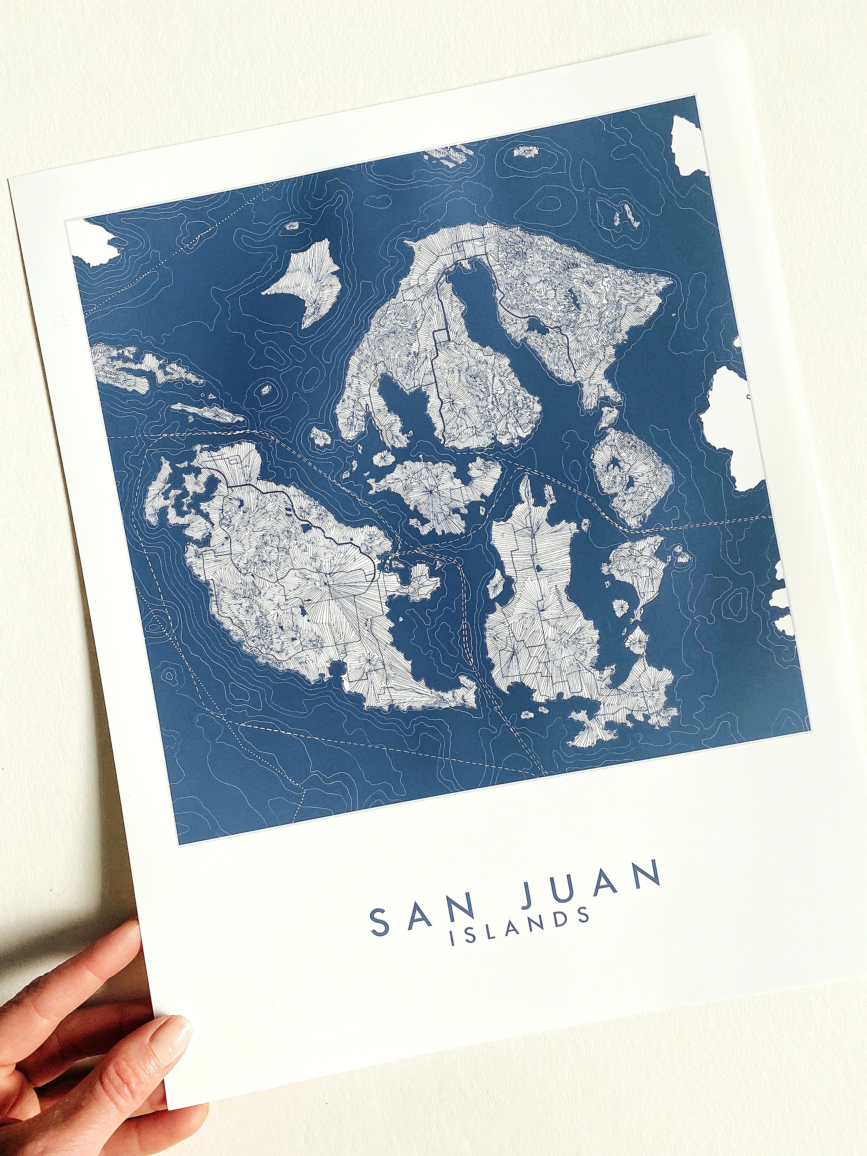 SAN JUAN ISLANDS Washington Hand Drawn "Blueprint" Map: PRINT