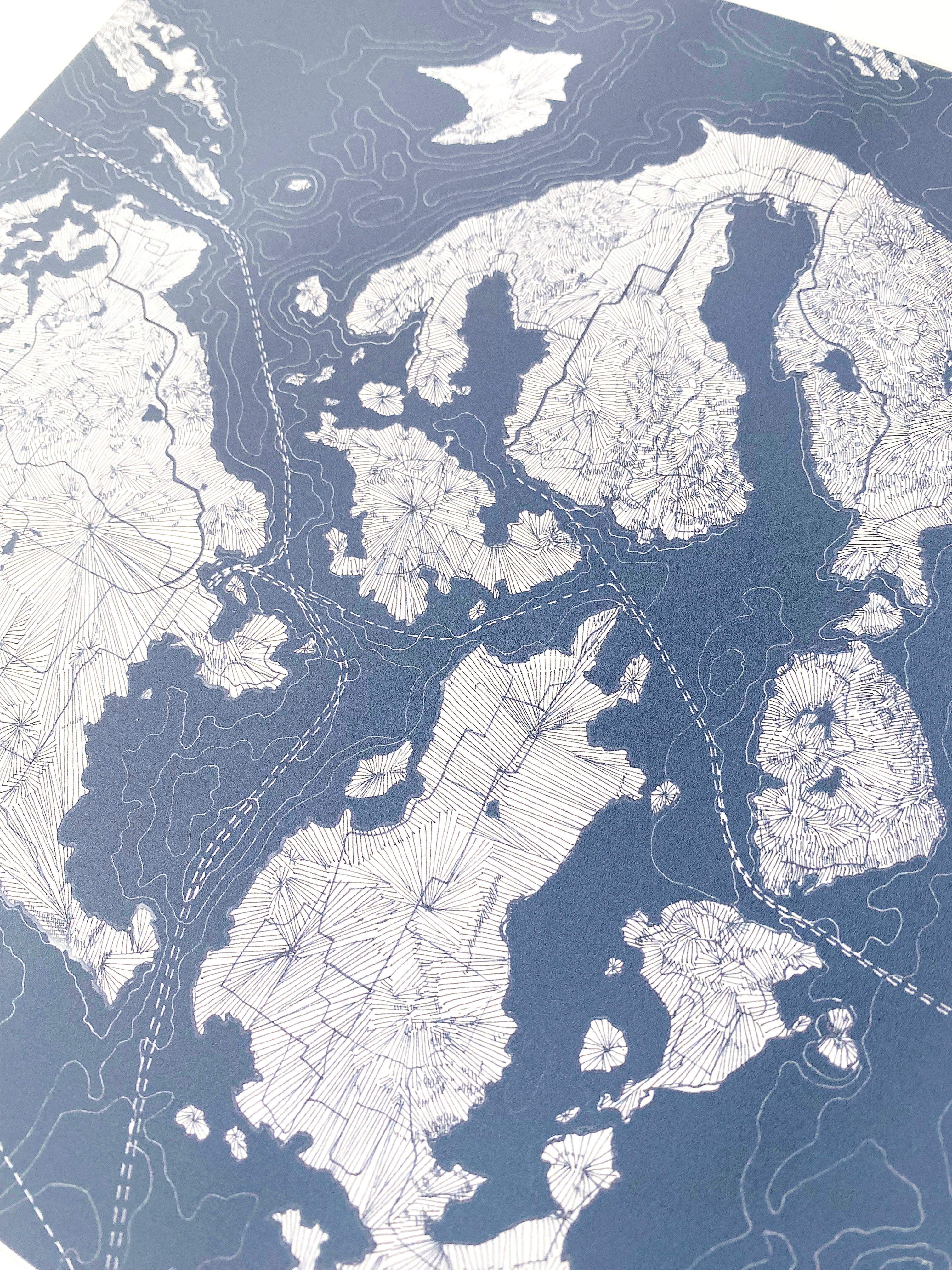 SAN JUAN ISLANDS Washington Hand Drawn "Blueprint" Map: PRINT