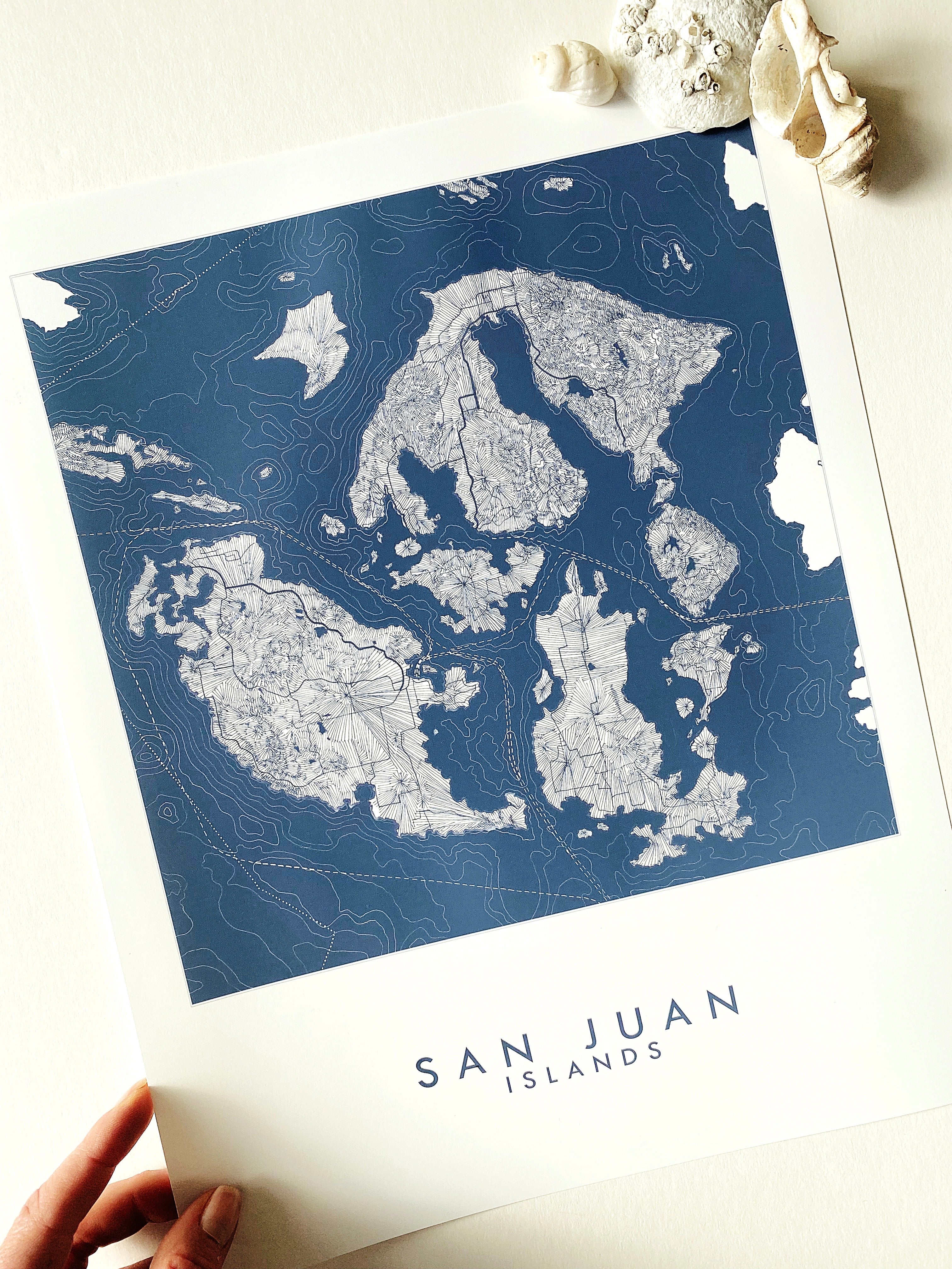 SAN JUAN ISLANDS Washington Hand Drawn "Blueprint" Map: PRINT