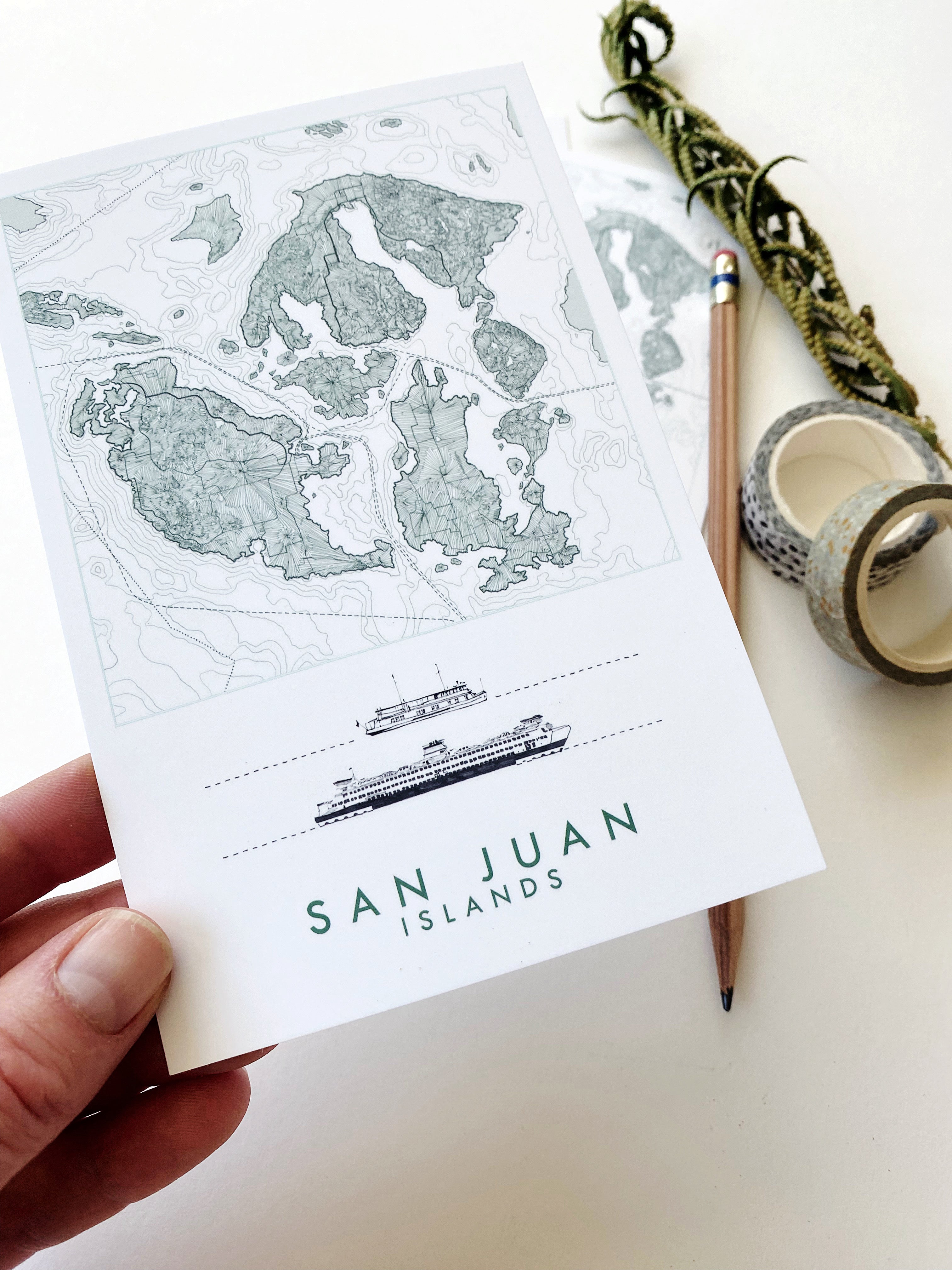 SAN JUAN ISLANDS Salish Sea Washington Map Postcard