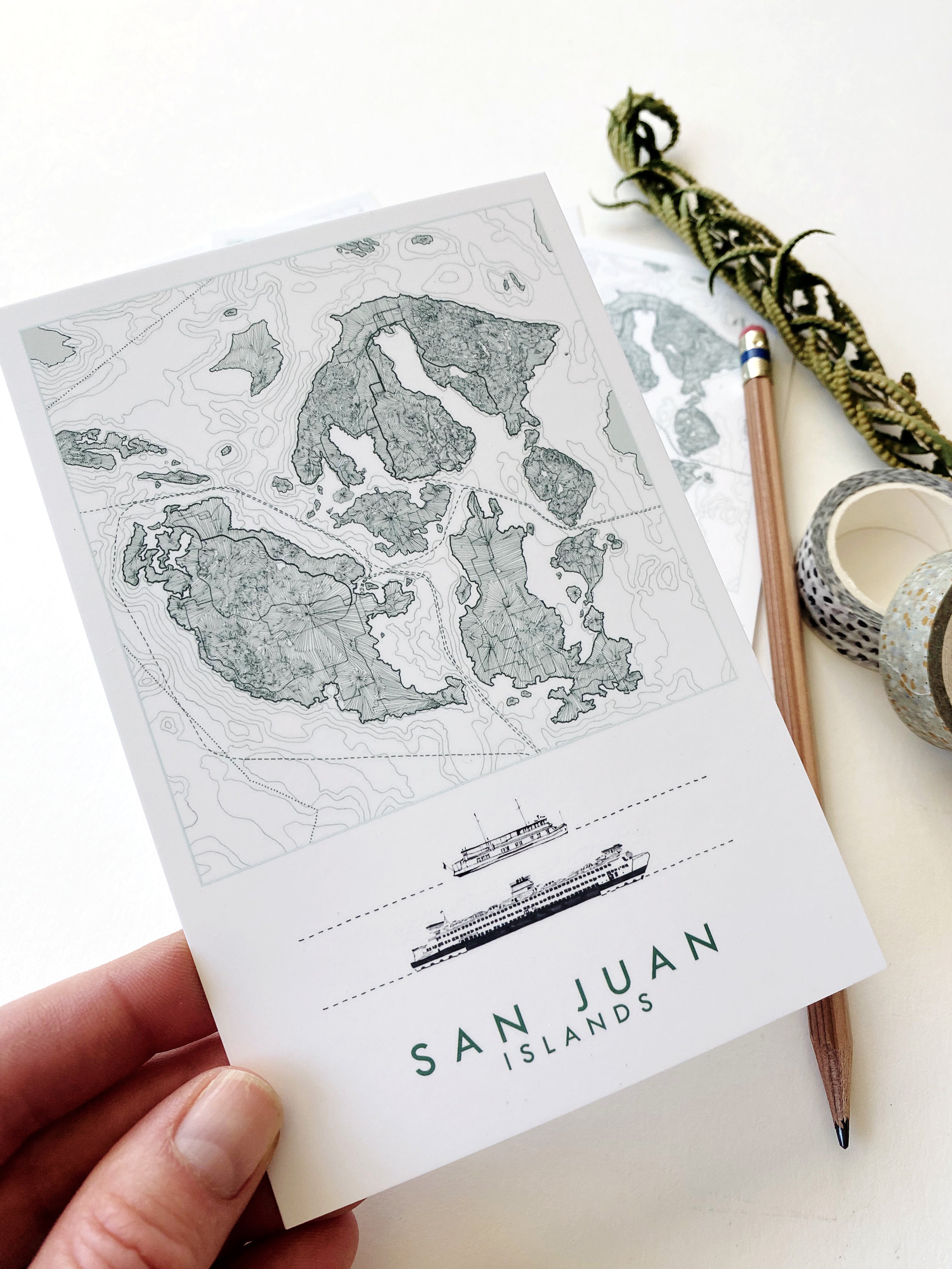 SAN JUAN ISLANDS Salish Sea Washington Map Postcard