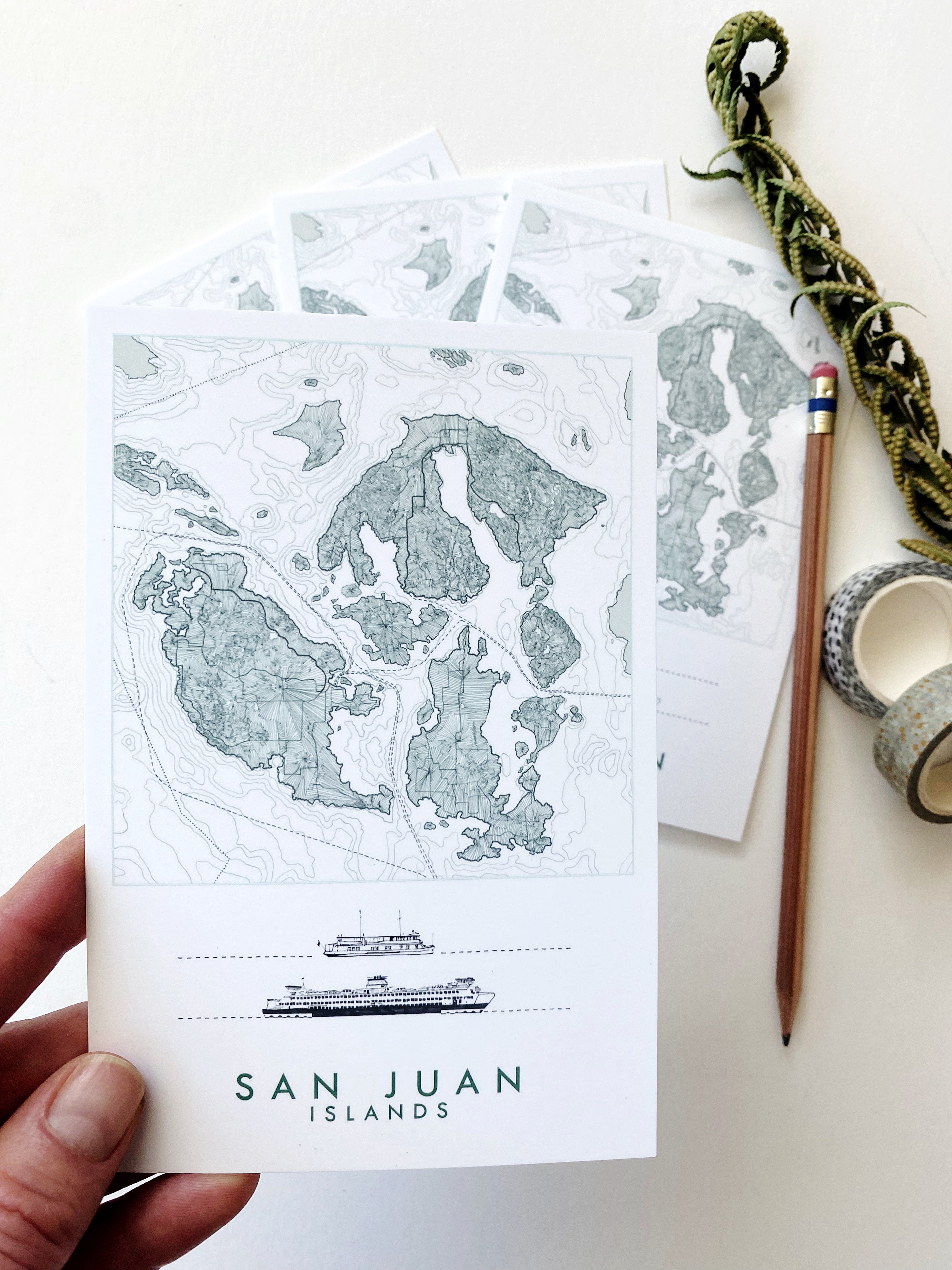 SAN JUAN ISLANDS Salish Sea Washington Map Postcard