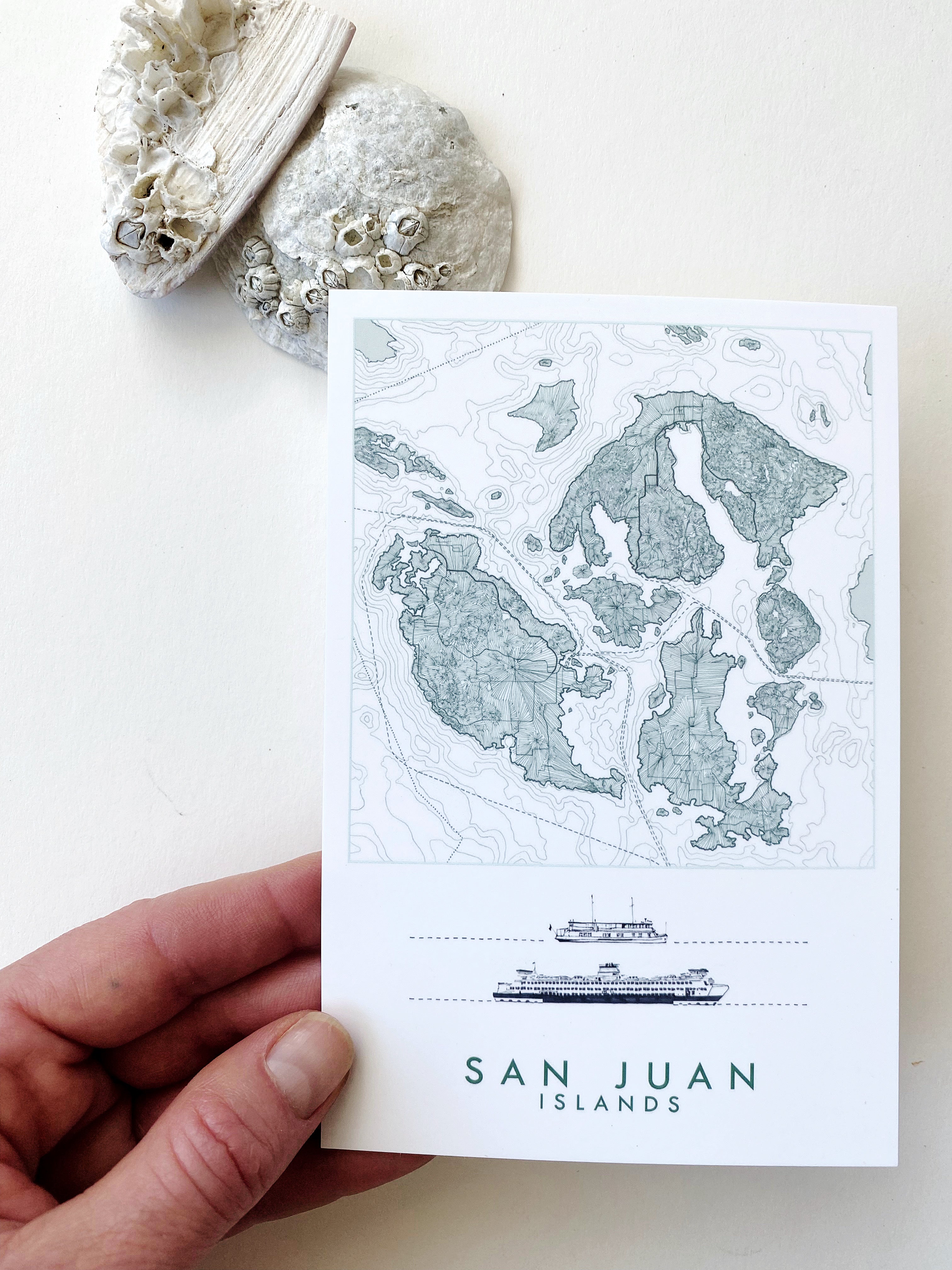 SAN JUAN ISLANDS Salish Sea Washington Map Postcard