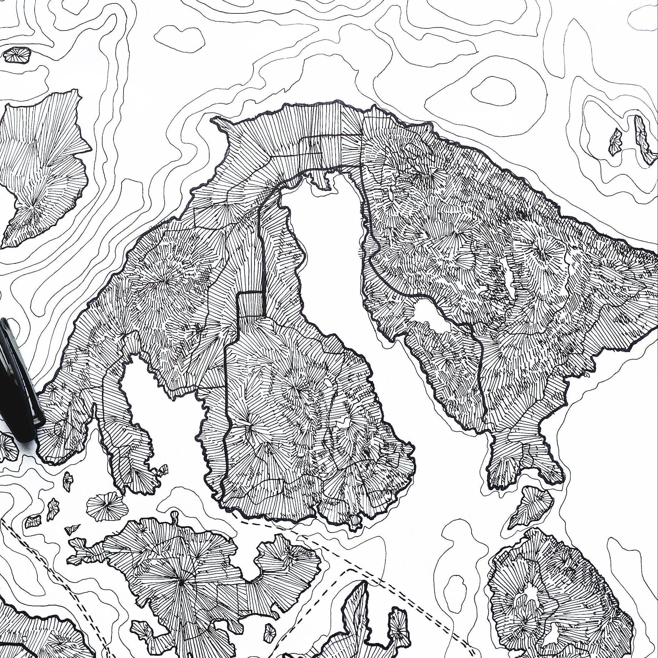 ORCAS ISLAND San Juan Islands WA Topographic + Bathymetric Map Drawing: PRINT