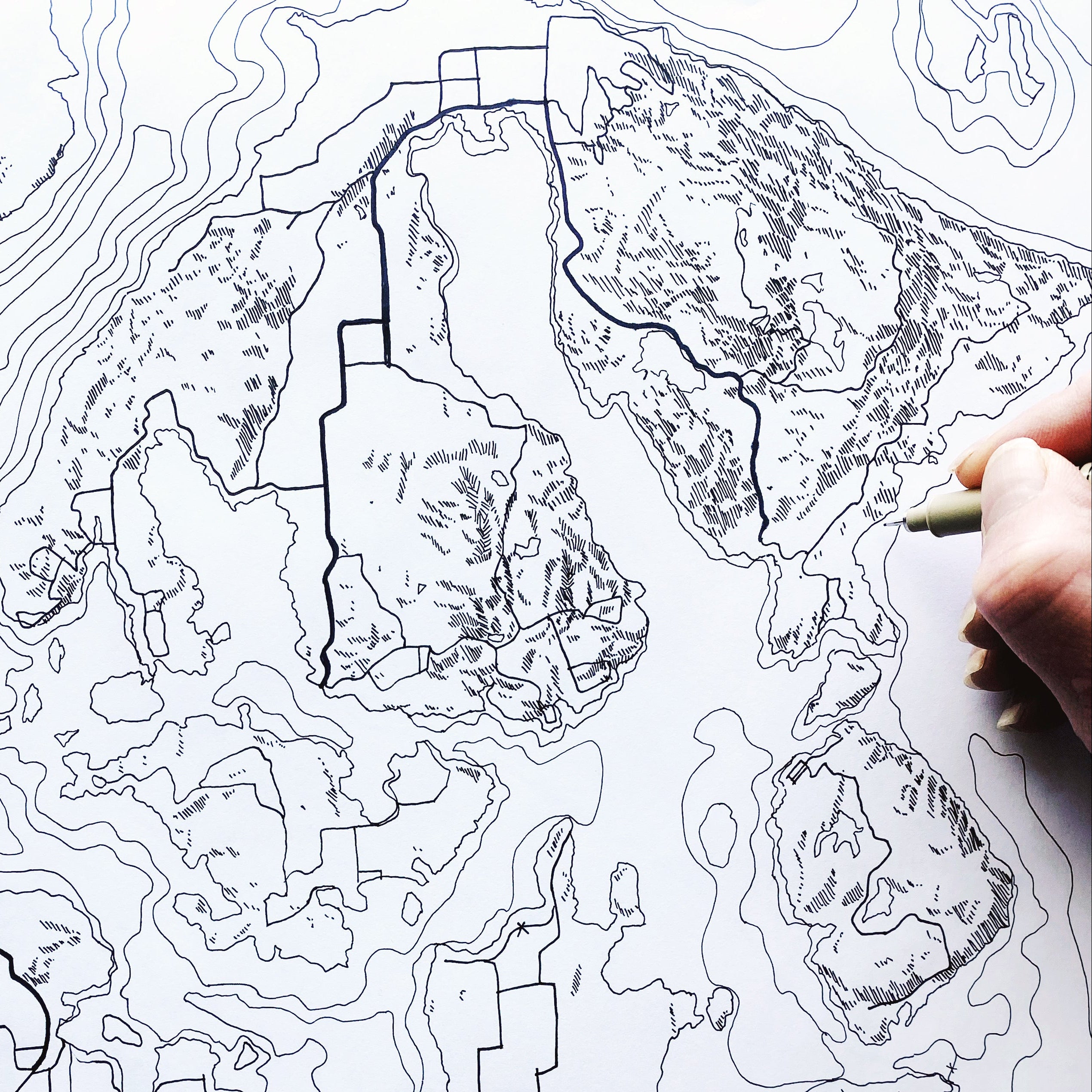 ORCAS ISLAND San Juan Islands WA Topographic + Bathymetric Map Drawing: PRINT