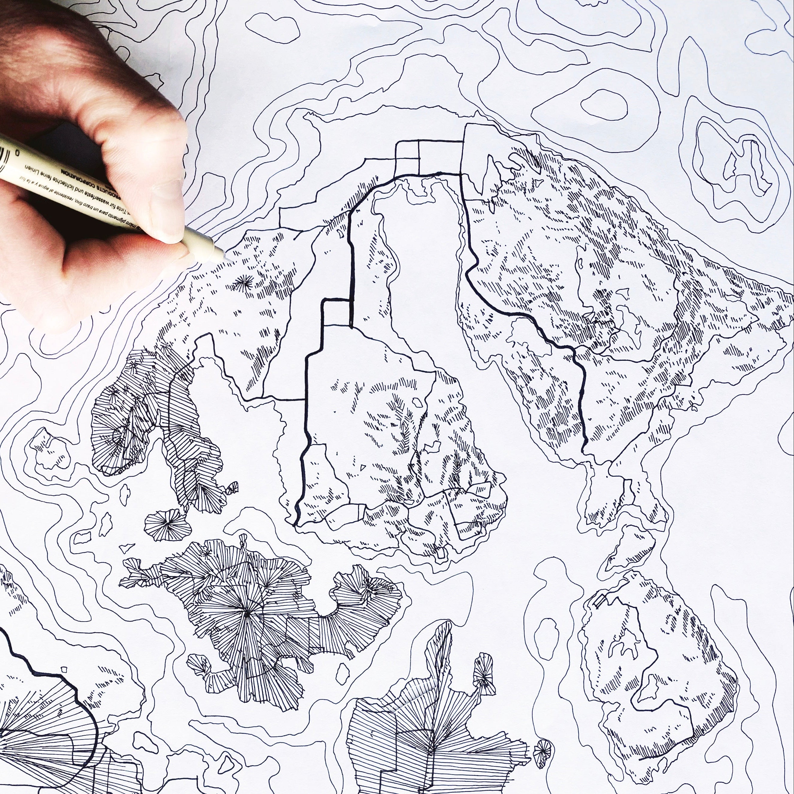 ORCAS ISLAND San Juan Islands WA Topographic + Bathymetric Map Drawing: PRINT