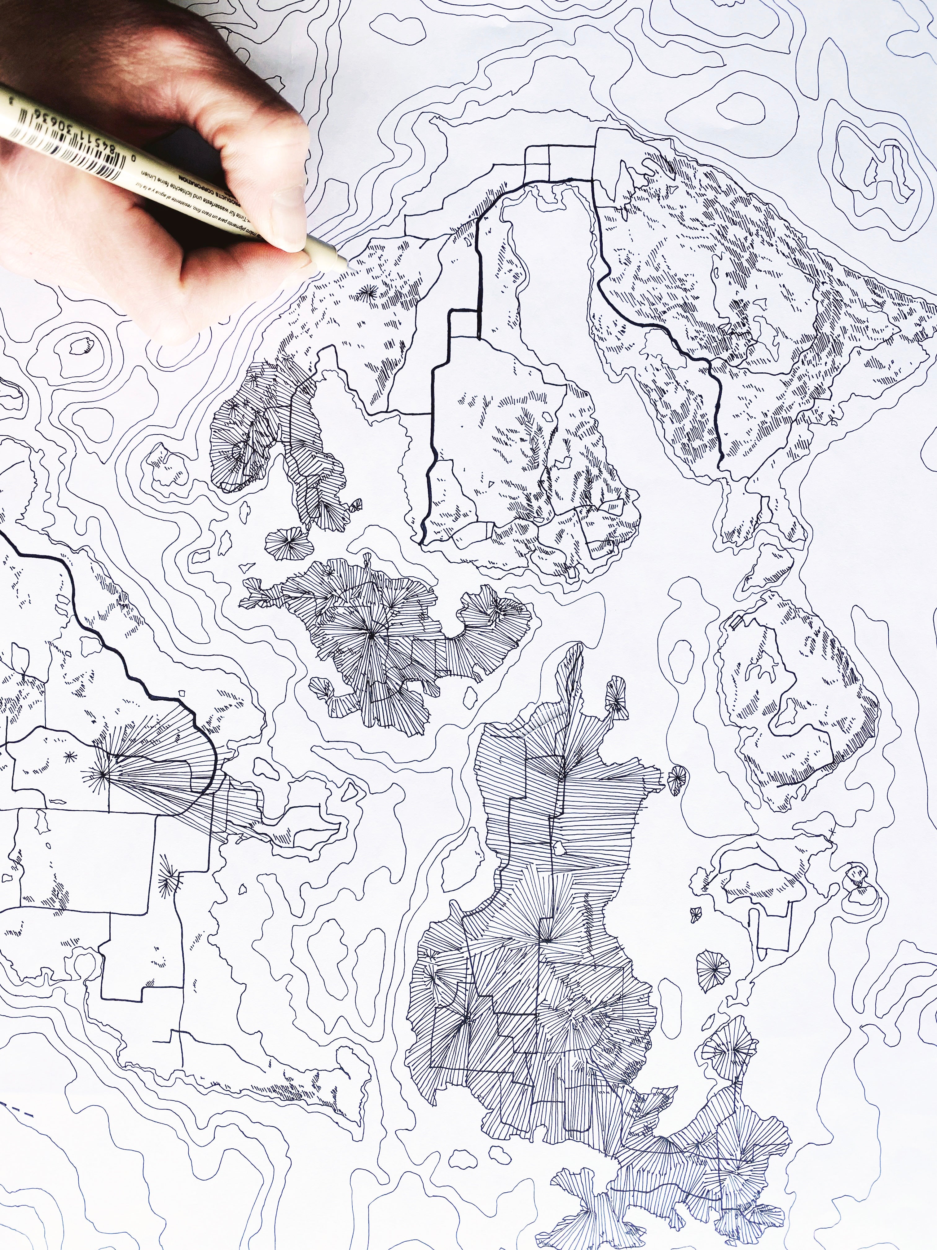 LOPEZ ISLAND San Juan Islands WA Topographic + Bathymetric Map Drawing: PRINT