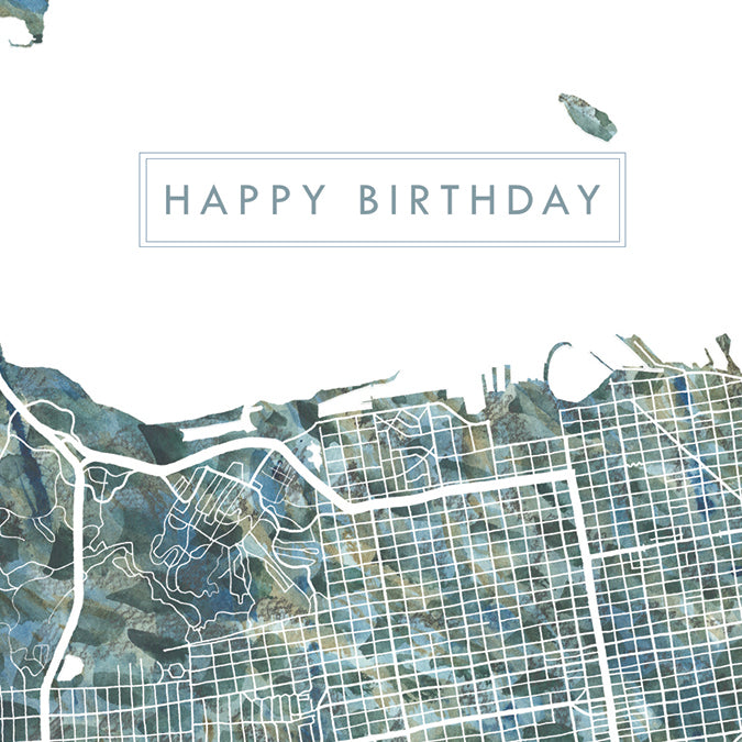 SAN FRANCISCO California Painted Map - happy birthday card