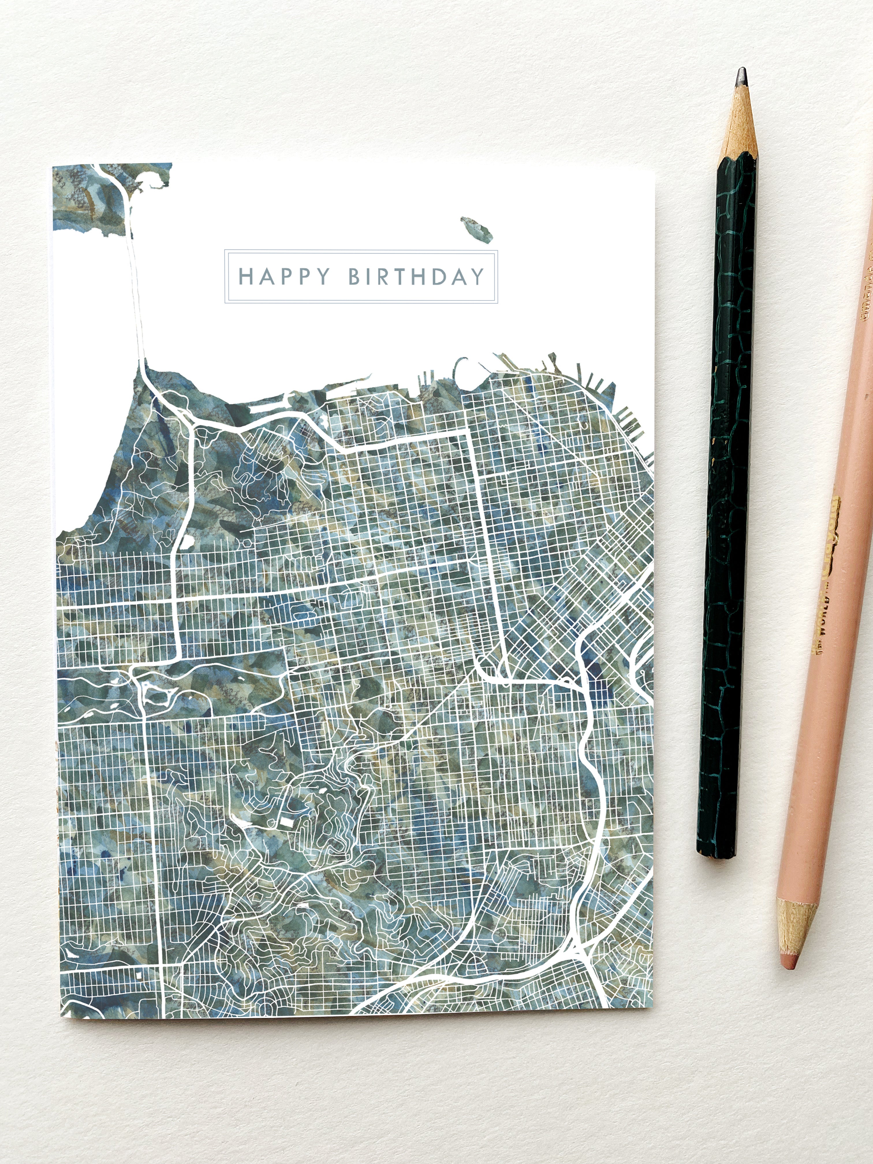 SAN FRANCISCO California Painted Map - BIRTHDAY greeting card