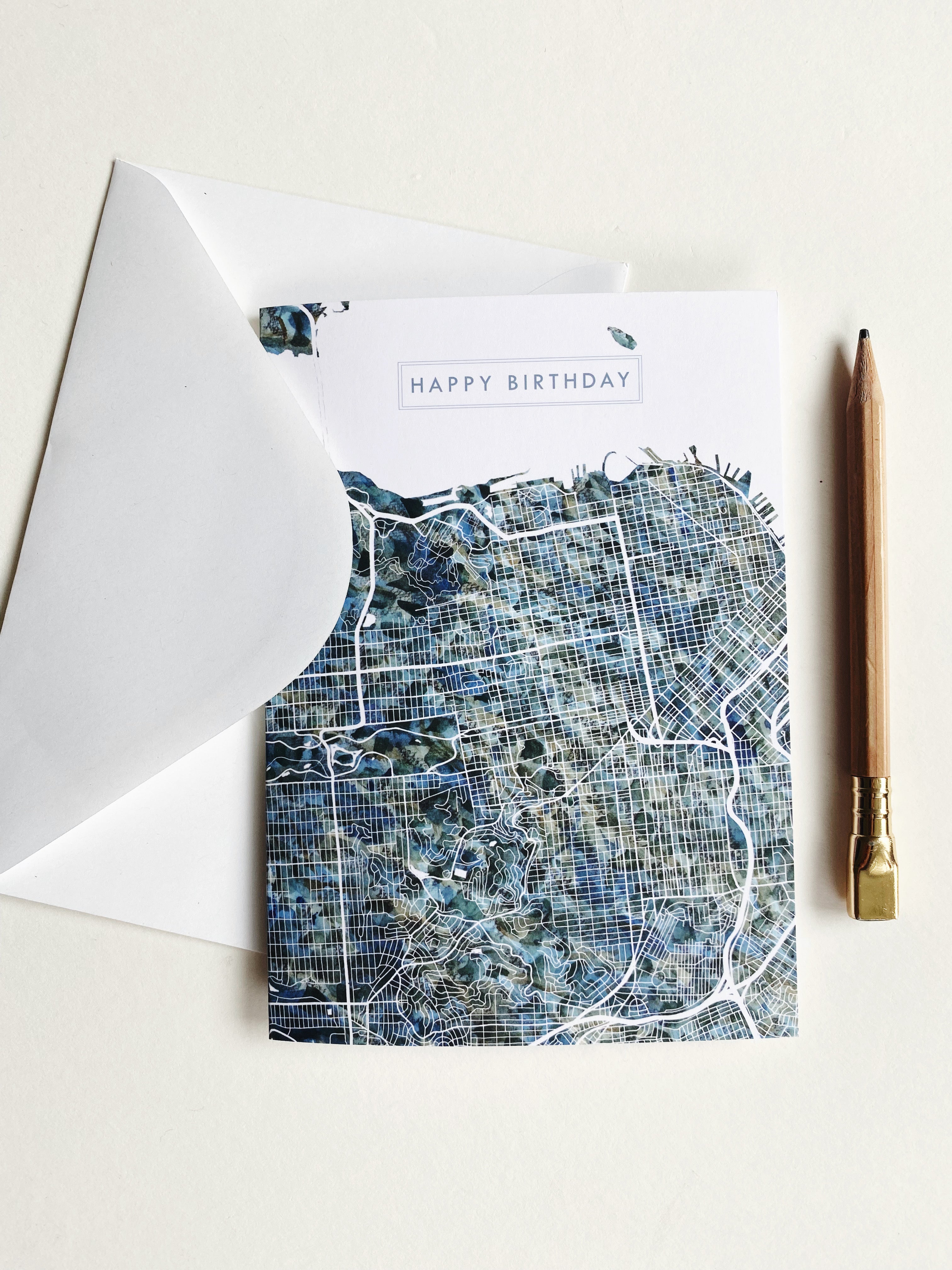 SAN FRANCISCO California Painted Map - happy birthday card