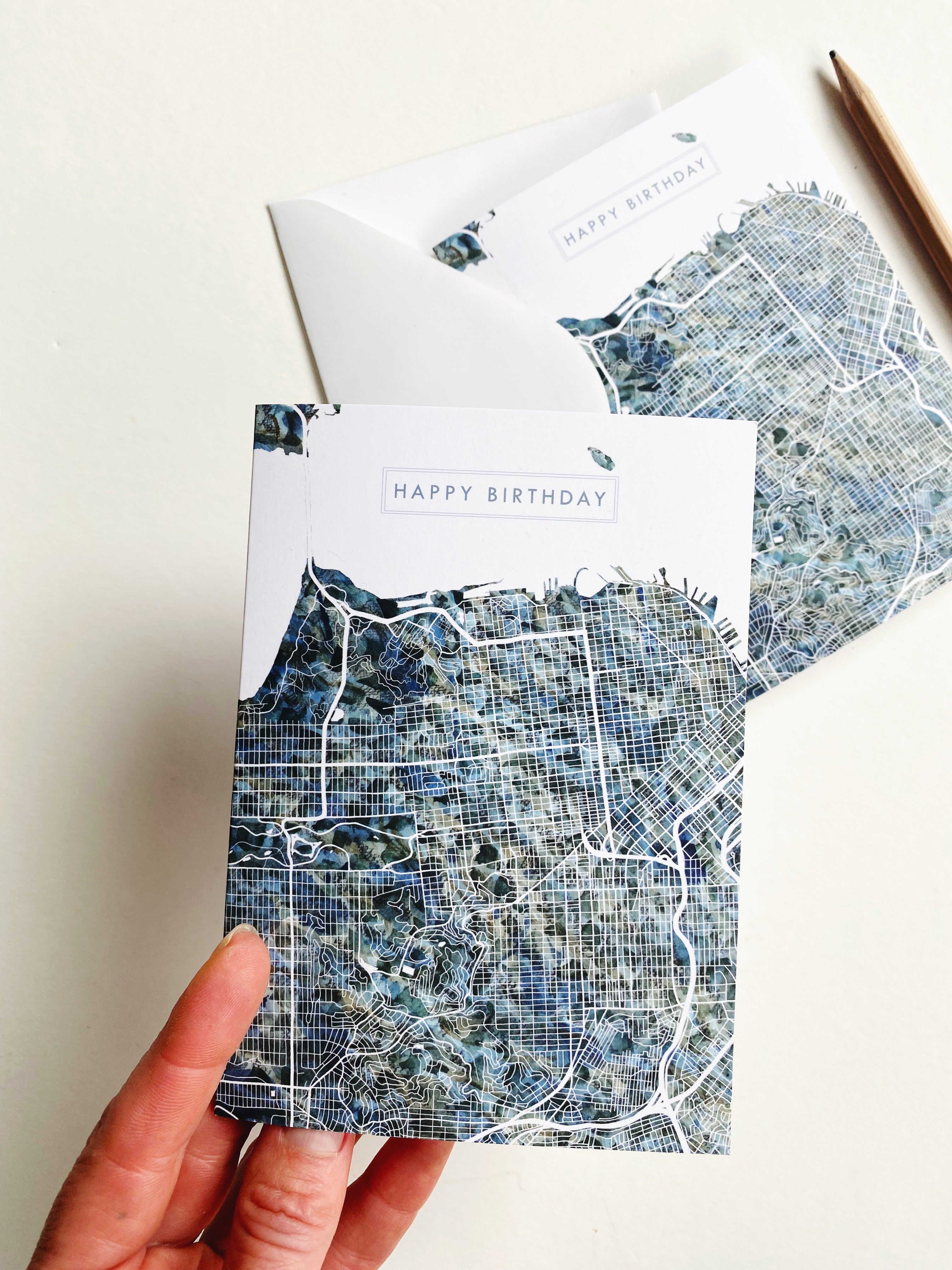 SAN FRANCISCO California Painted Map - happy birthday card