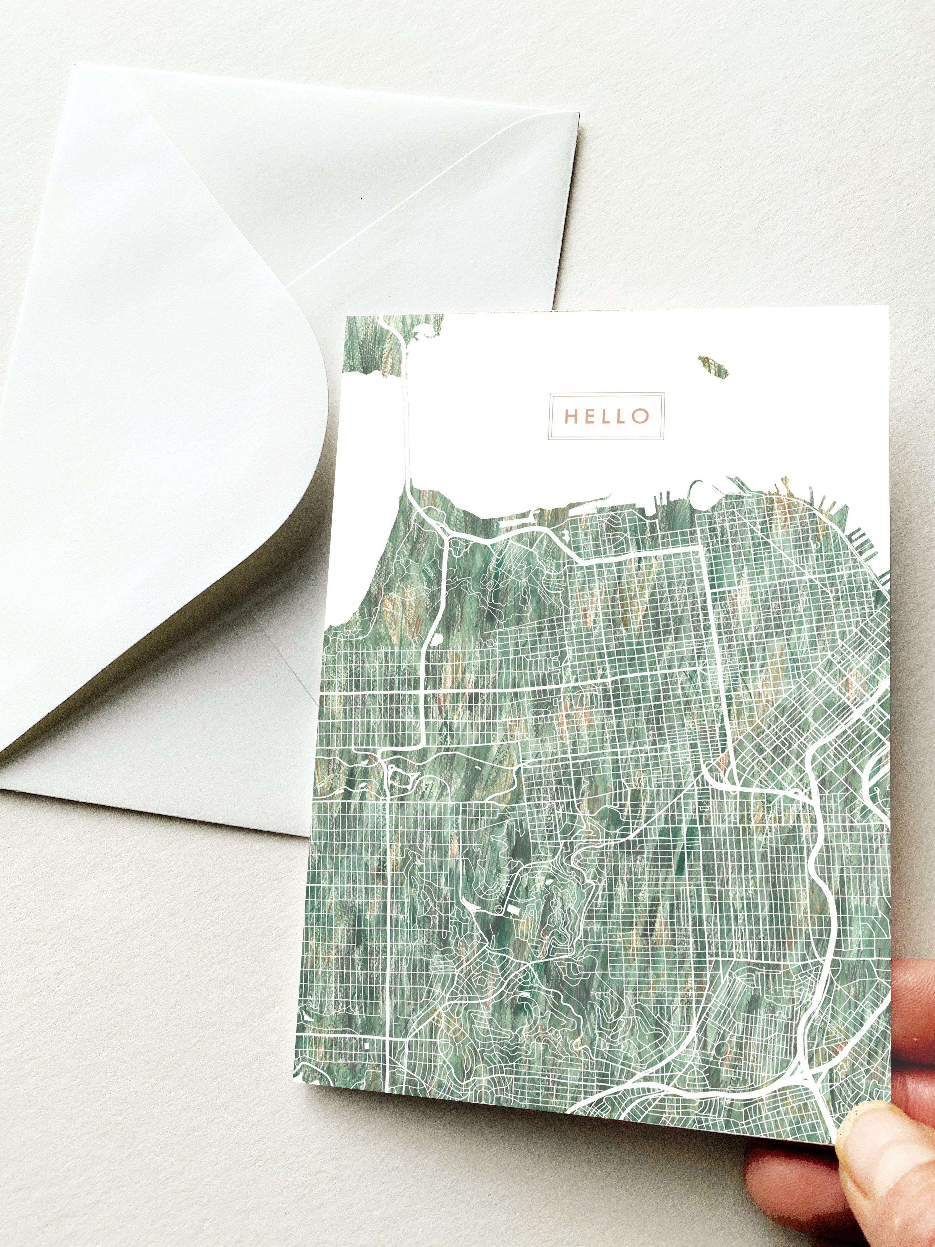 SAN FRANCISCO California Painted Map - HELLO greeting card
