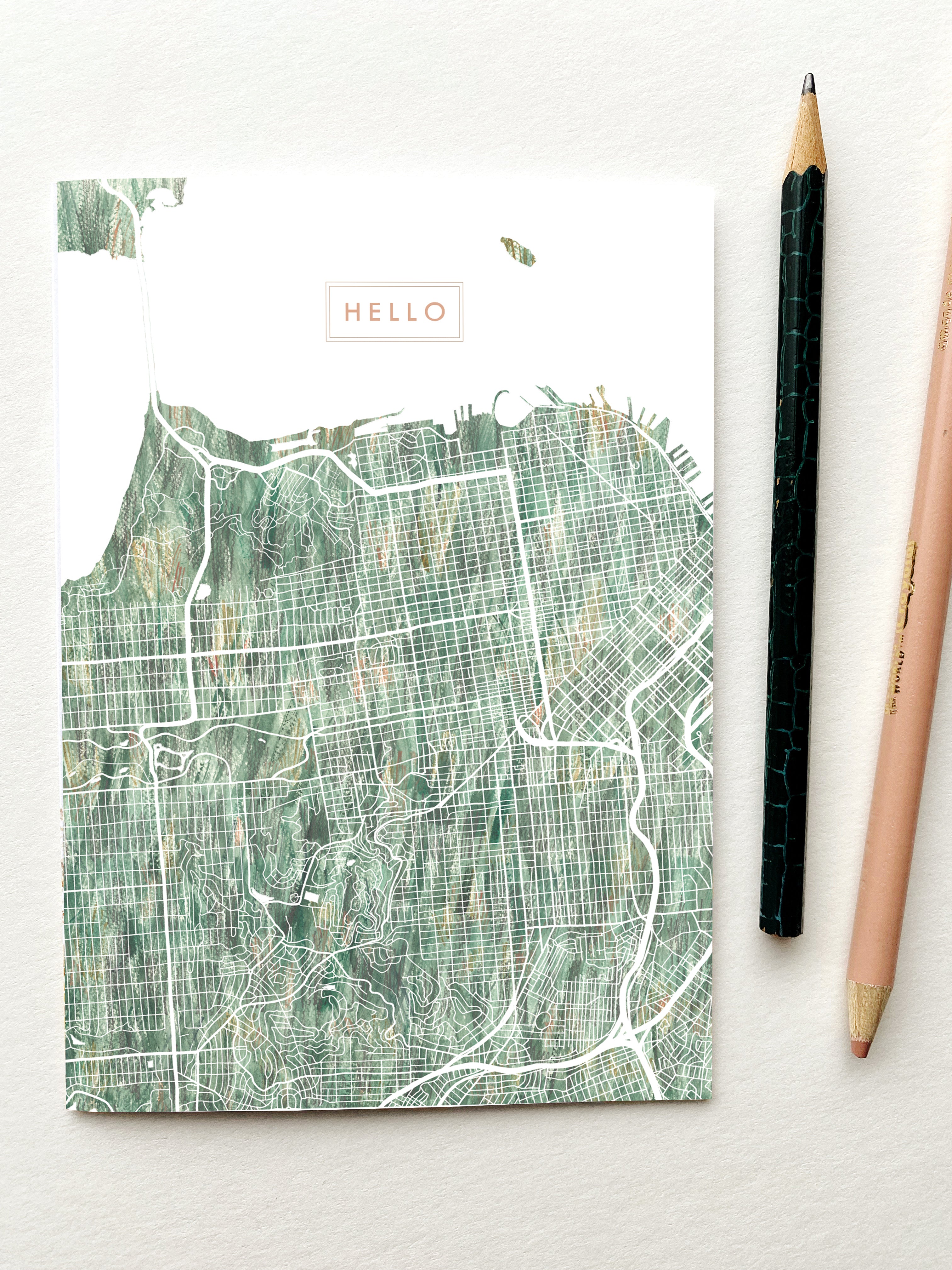 SAN FRANCISCO California Painted Map - HELLO greeting card