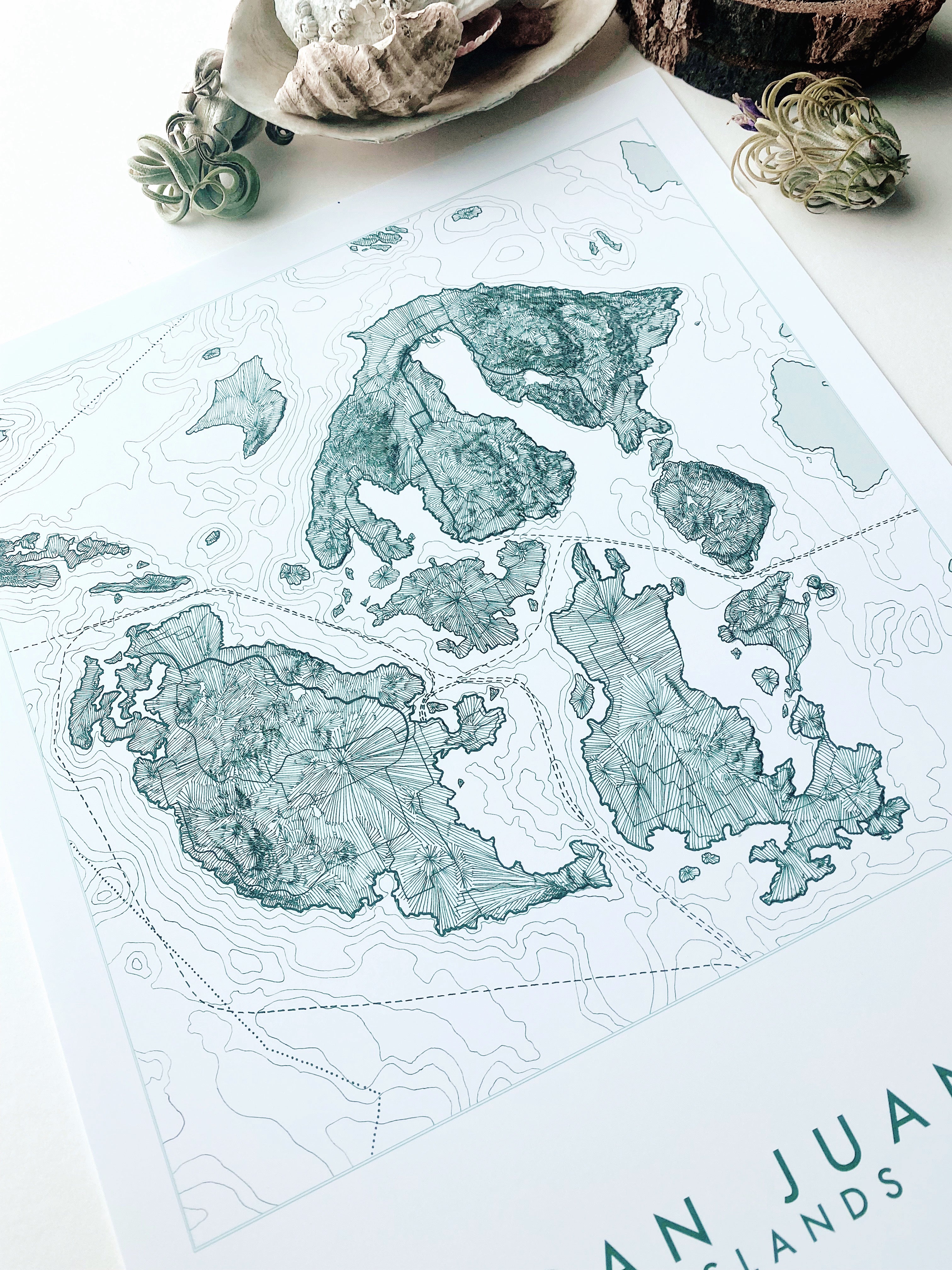 SAN JUAN Islands Land + Water Map Drawing: PRINT