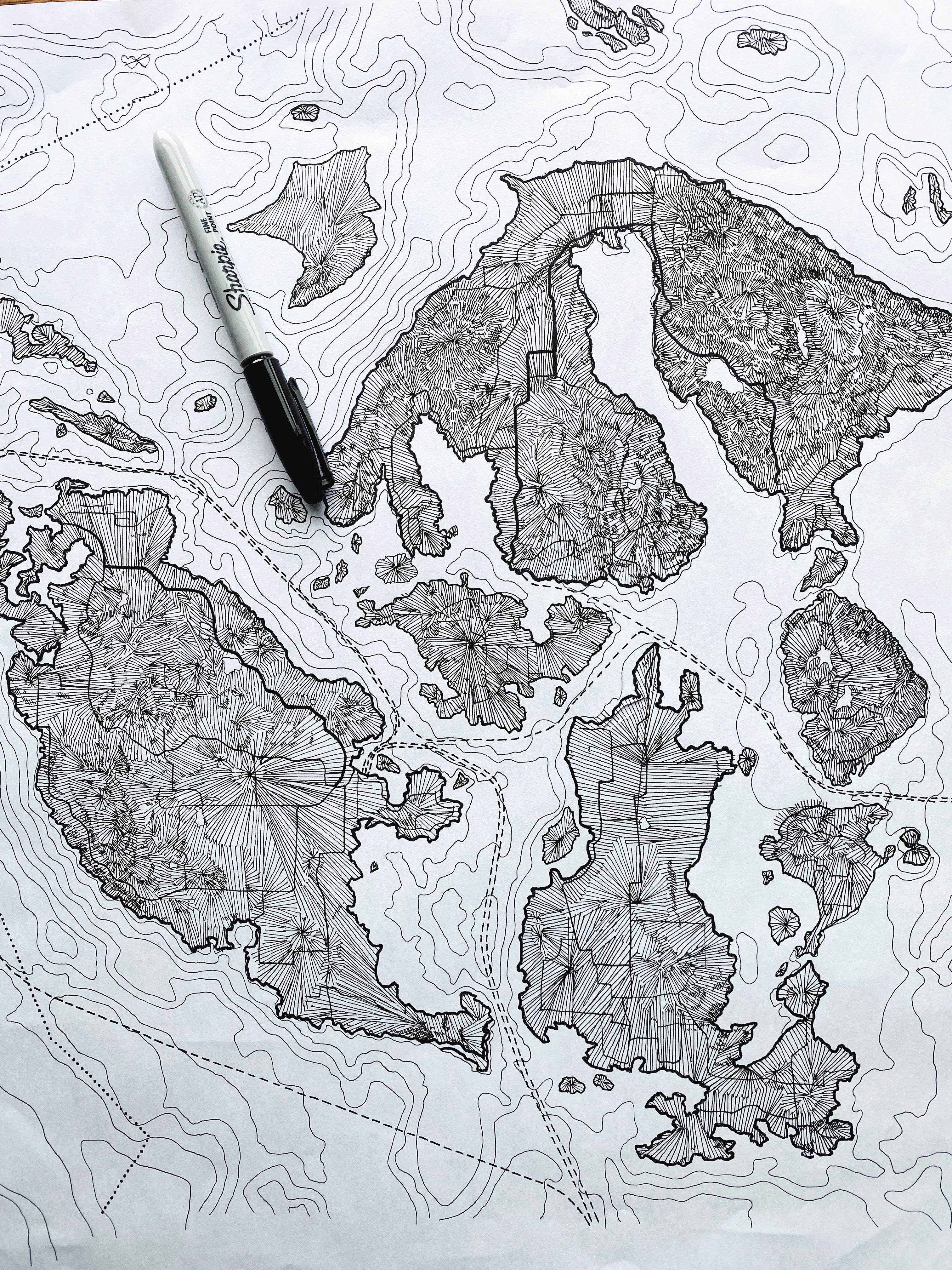 SAN JUAN Islands Land + Water Map Drawing: PRINT