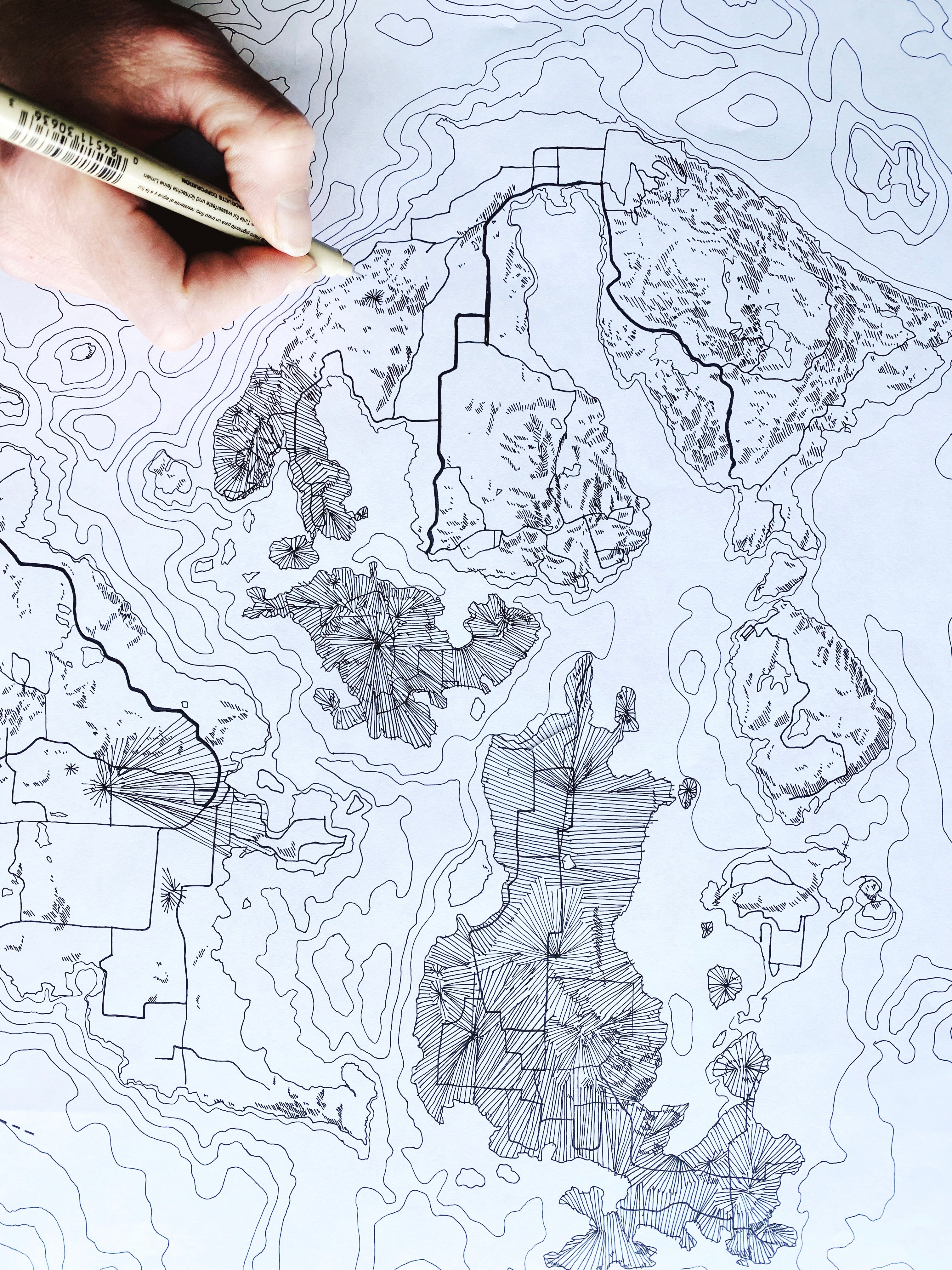 SAN JUAN ISLANDS Washington Hand Drawn "Blueprint" Map: PRINT