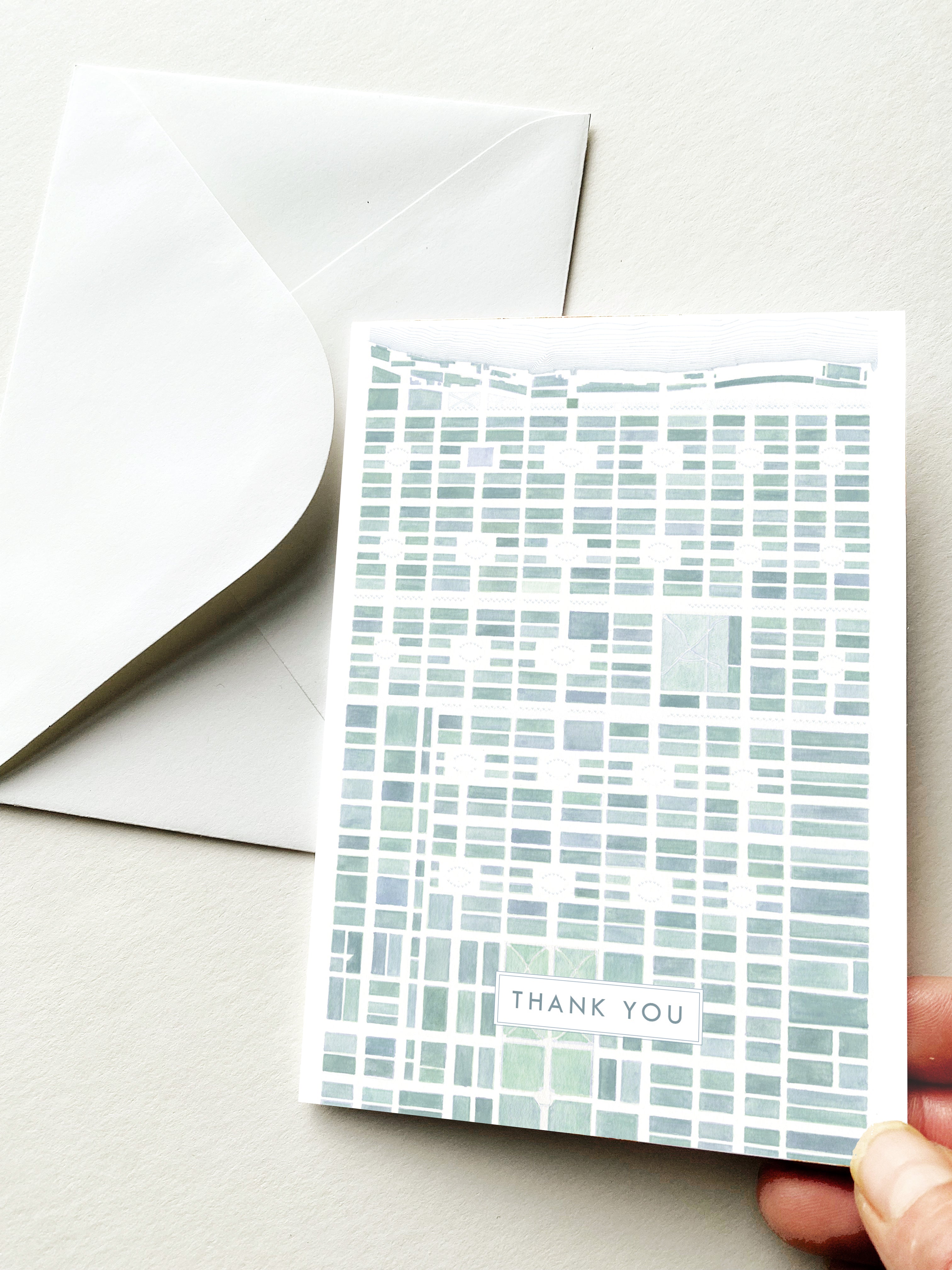 SAVANNAH Georgia Watercolor Map - THANK YOU greeting card (blue)