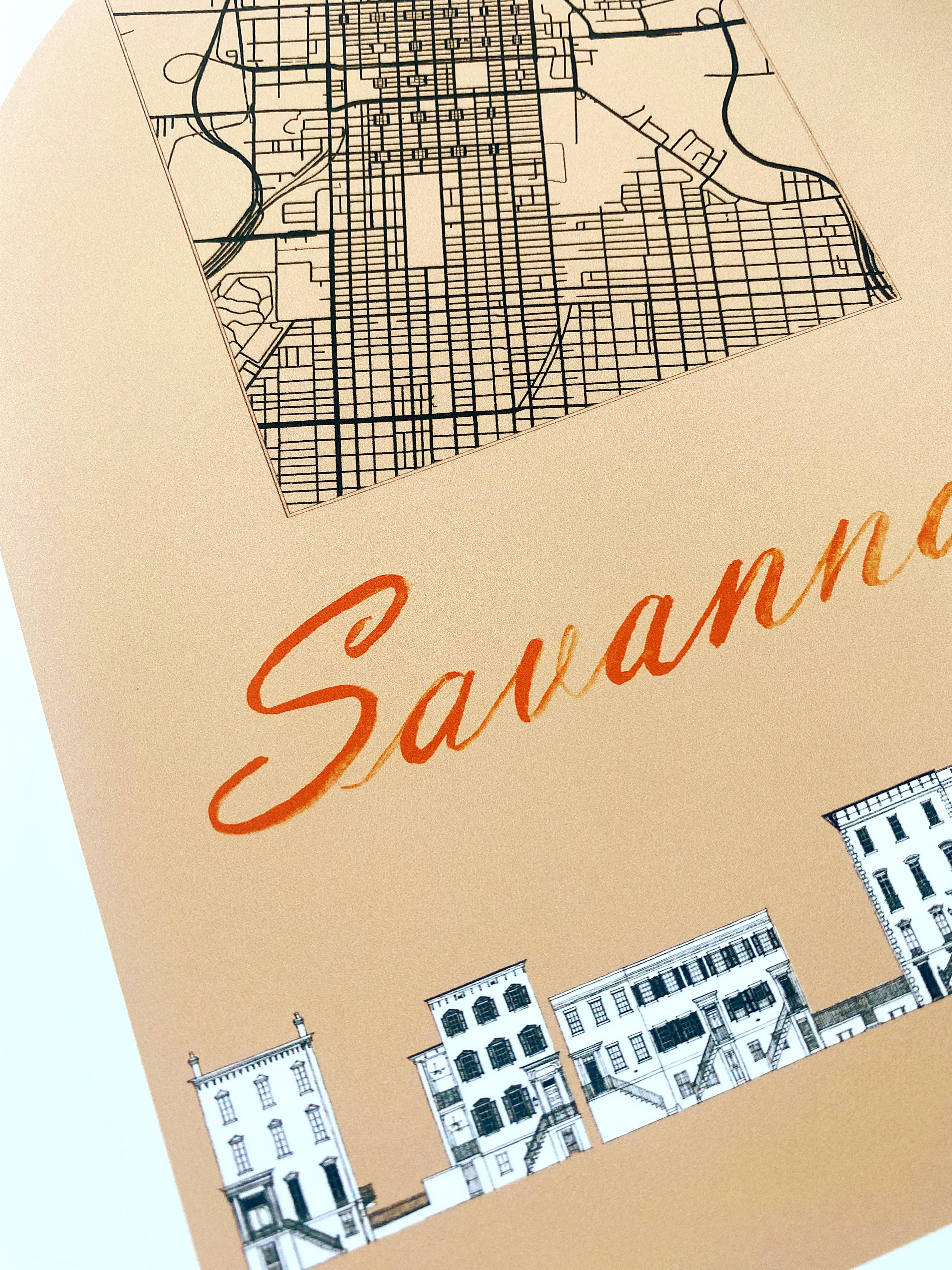 SAVANNAH Georgia Streetscape + Map: PRINT