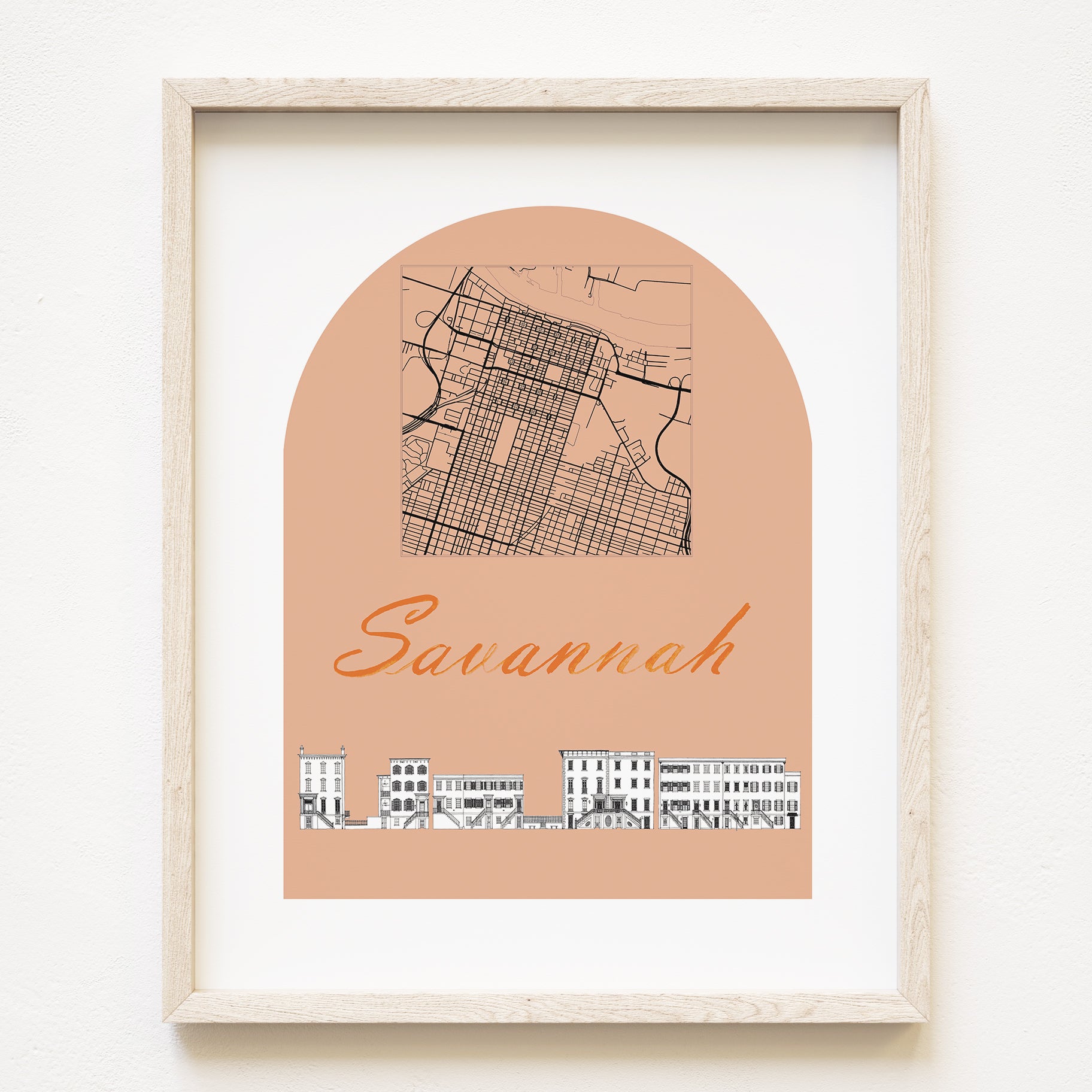 SAVANNAH Georgia Streetscape + Map: PRINT