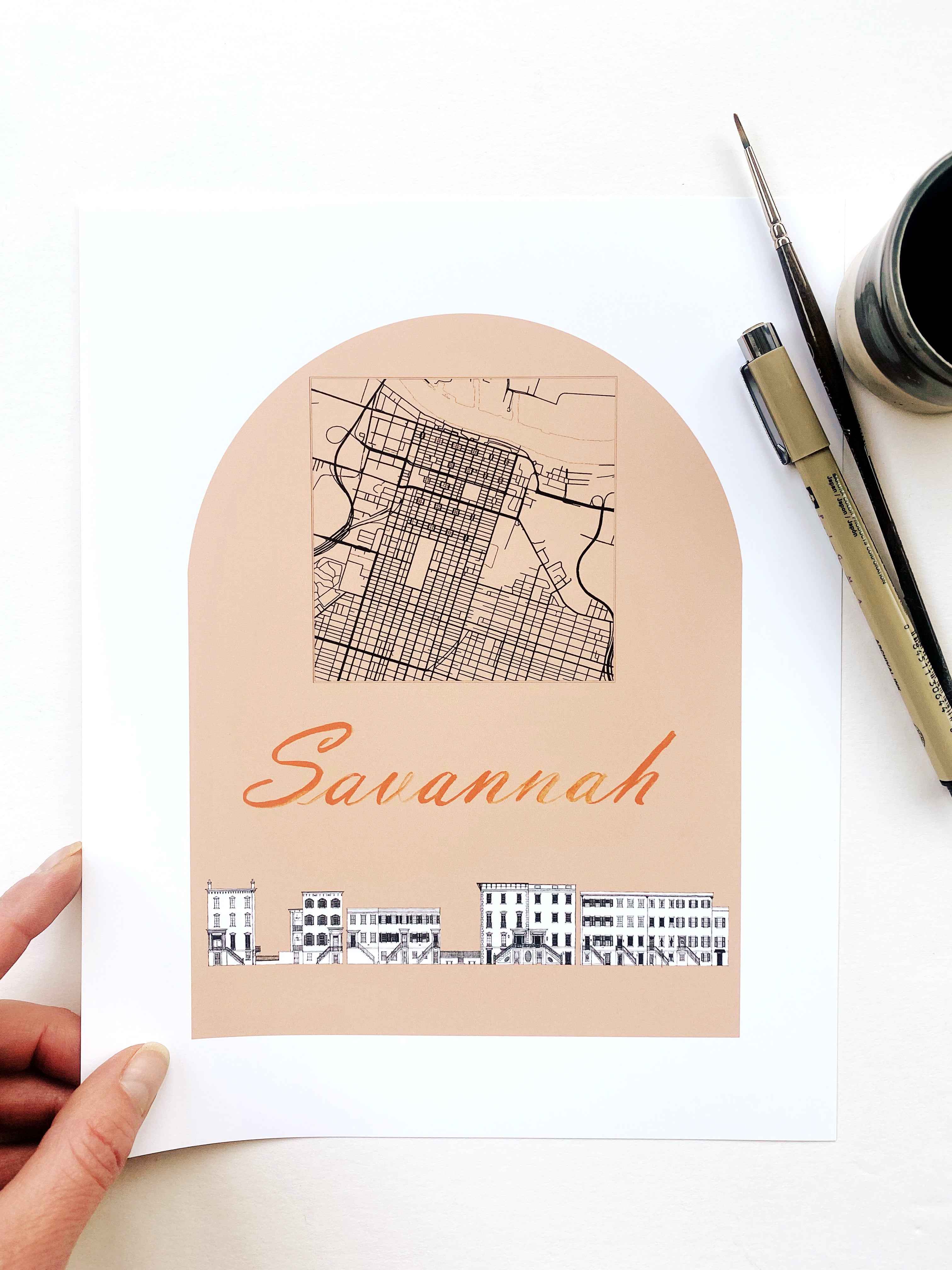 SAVANNAH Georgia Streetscape + Map: PRINT