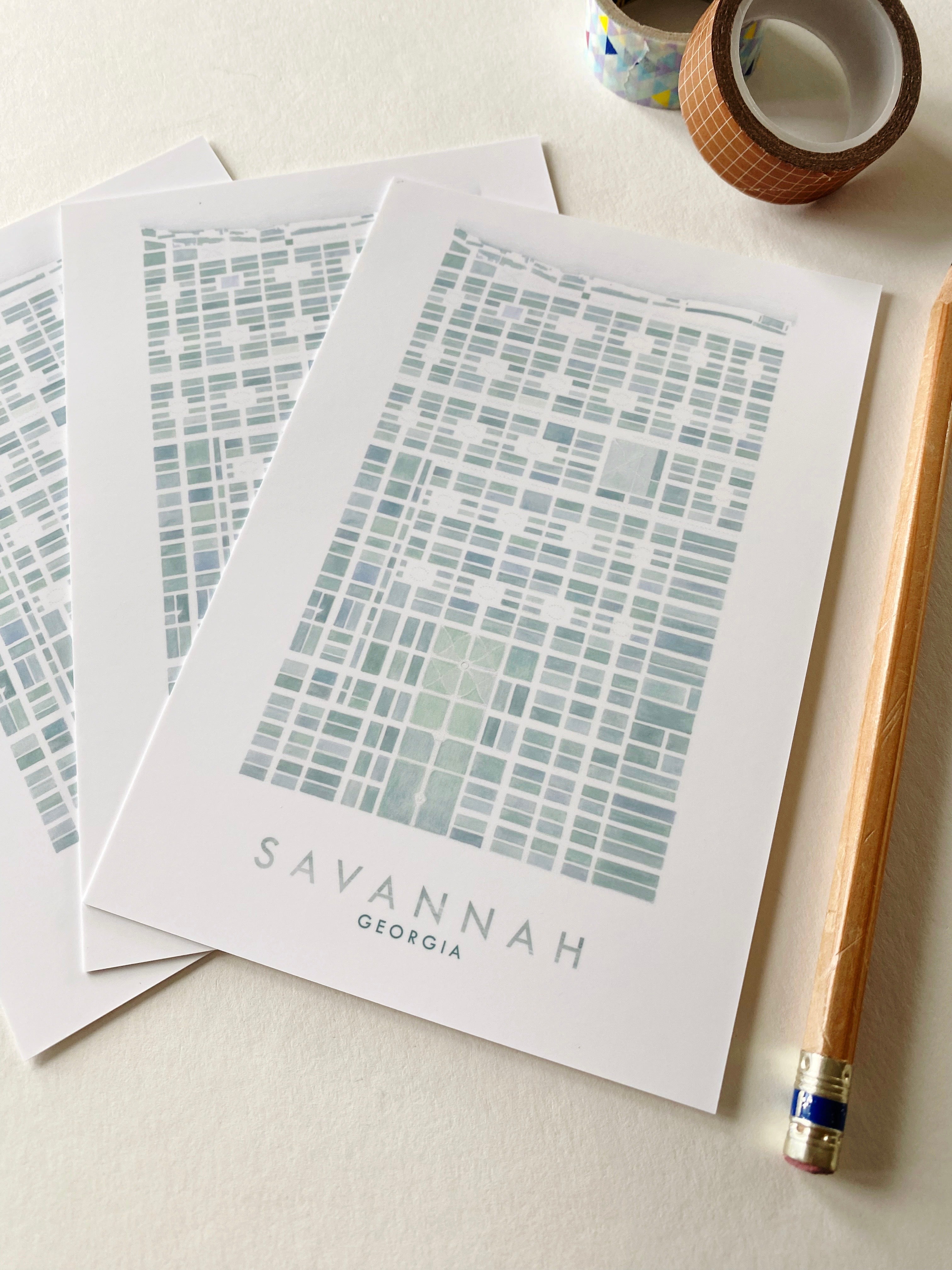 SAVANNAH Georgia Watercolor Map - Standard Postcard