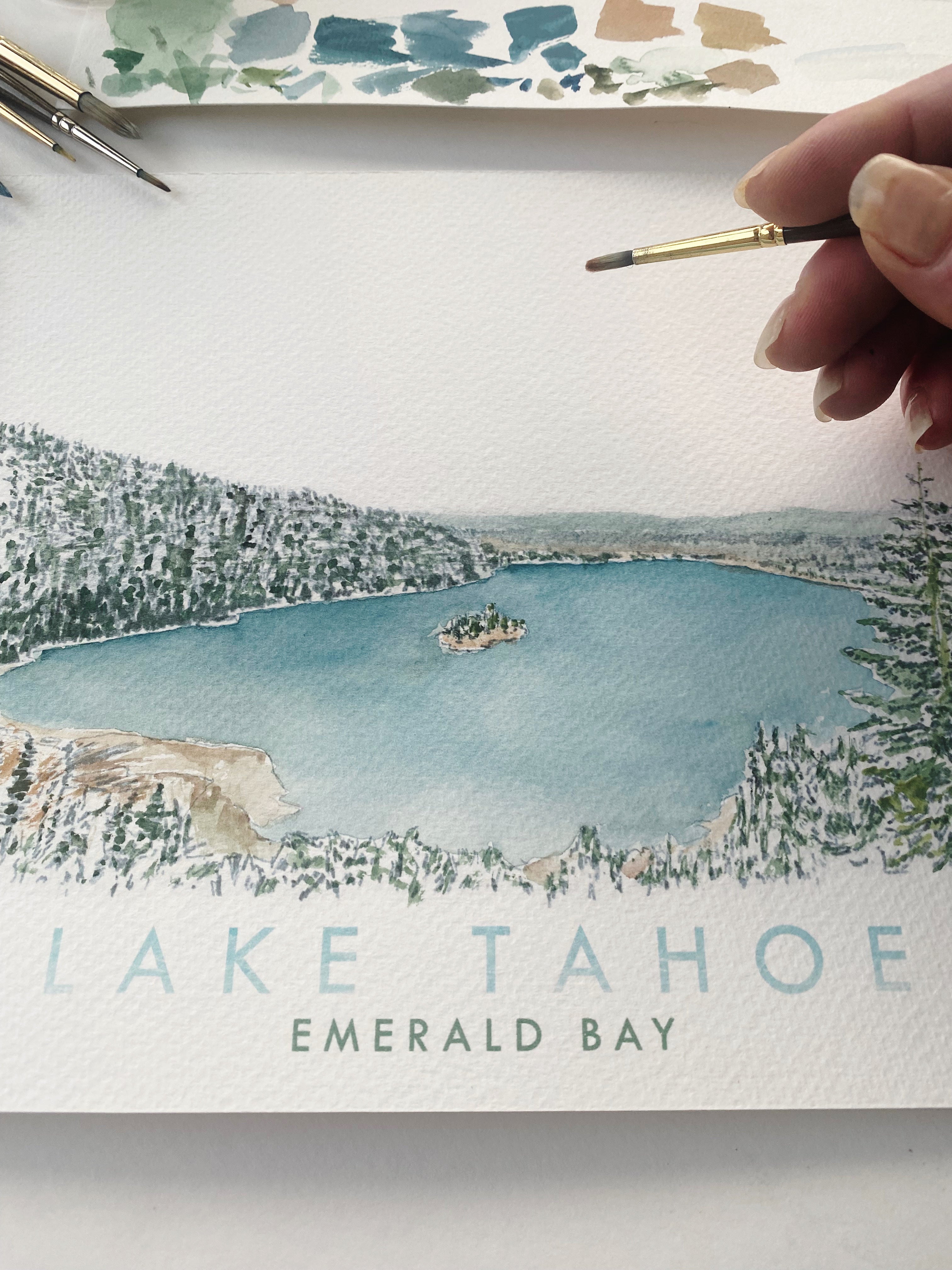 LAKE TAHOE - Emerald Bay Scene + Topographical Art Map: MAGNET