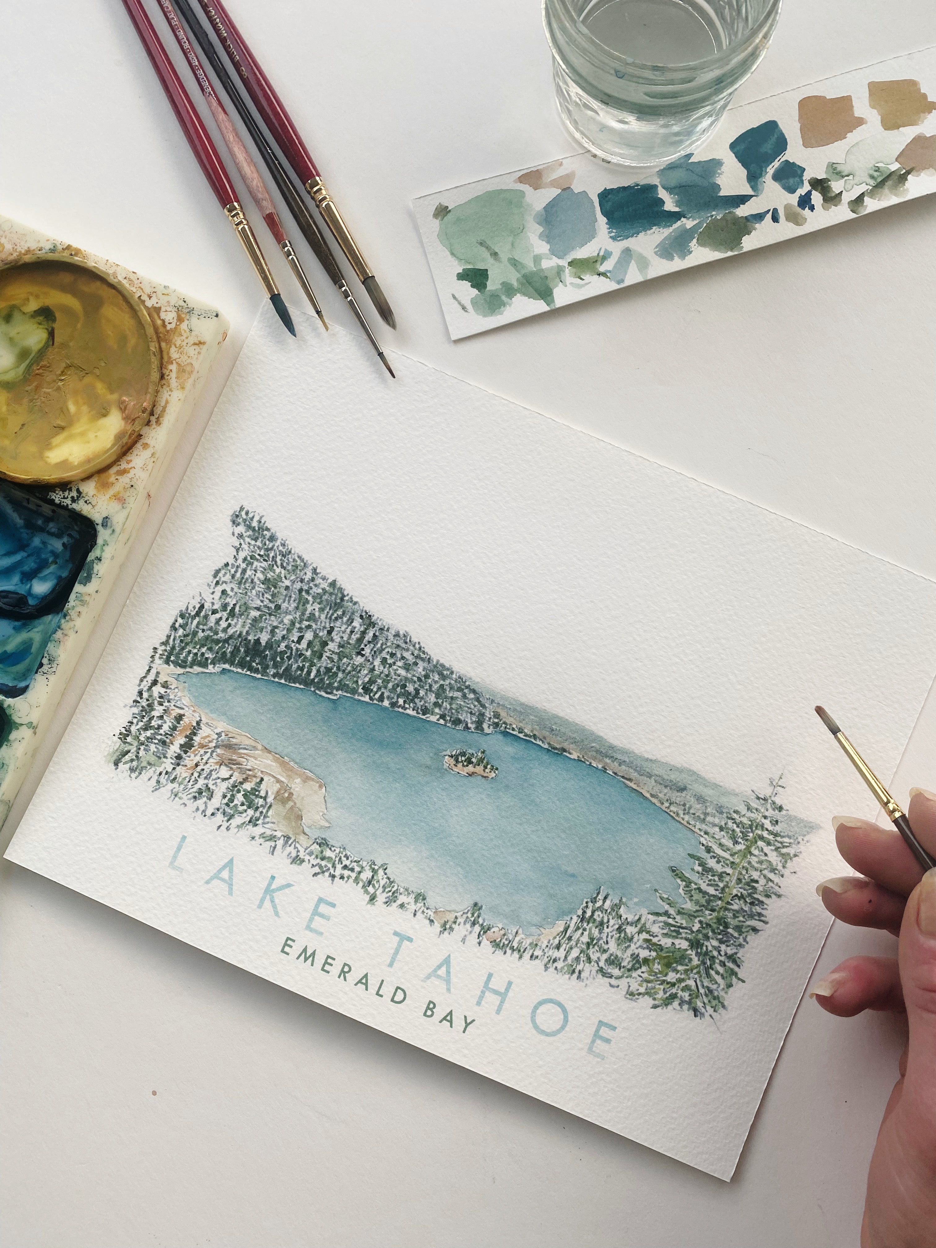 LAKE TAHOE - Emerald Bay Scene + Topographical Art Map: MAGNET