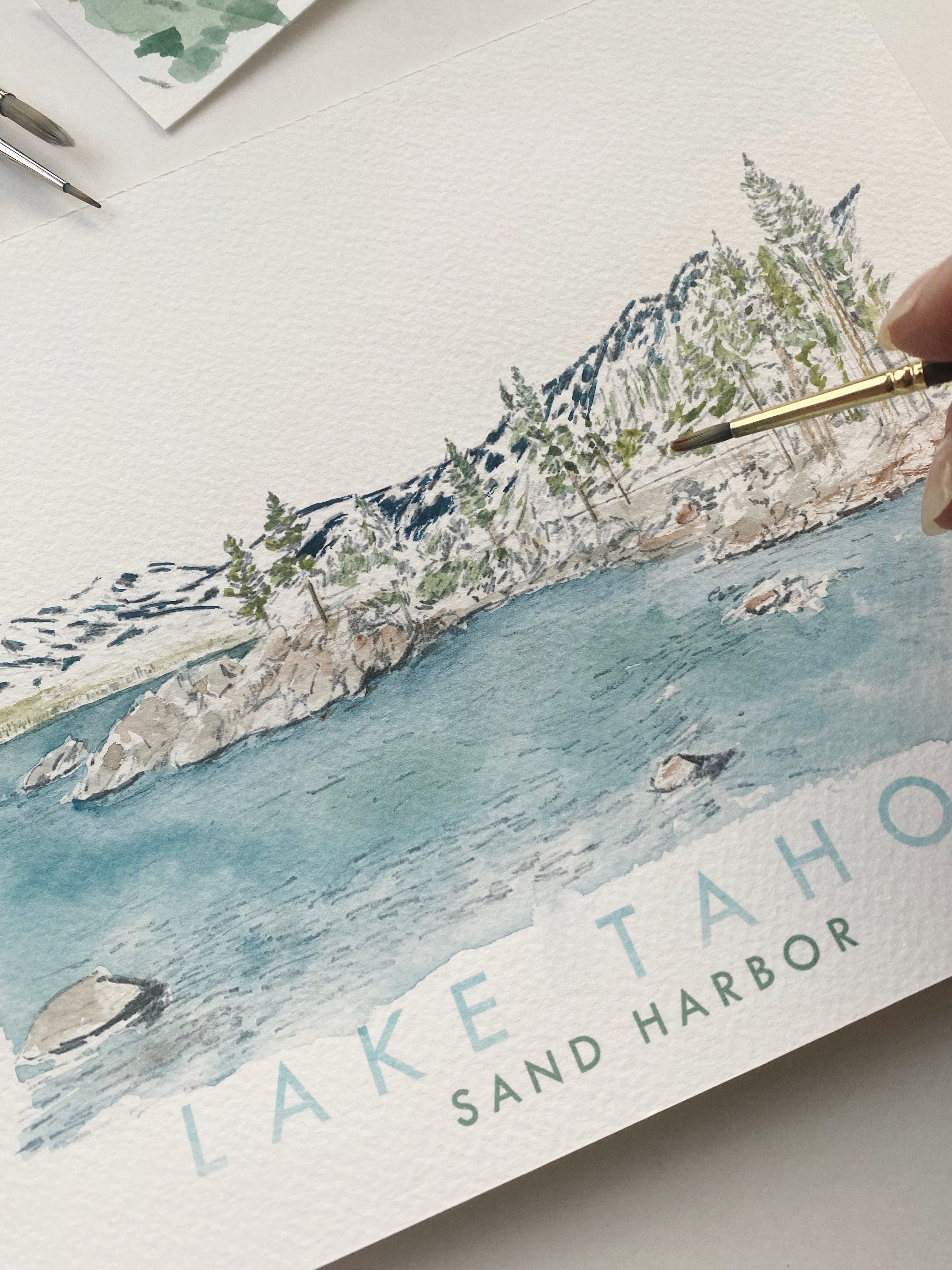 LAKE TAHOE - Sand Harbor Scene + Topographical Art Map: MAGNET