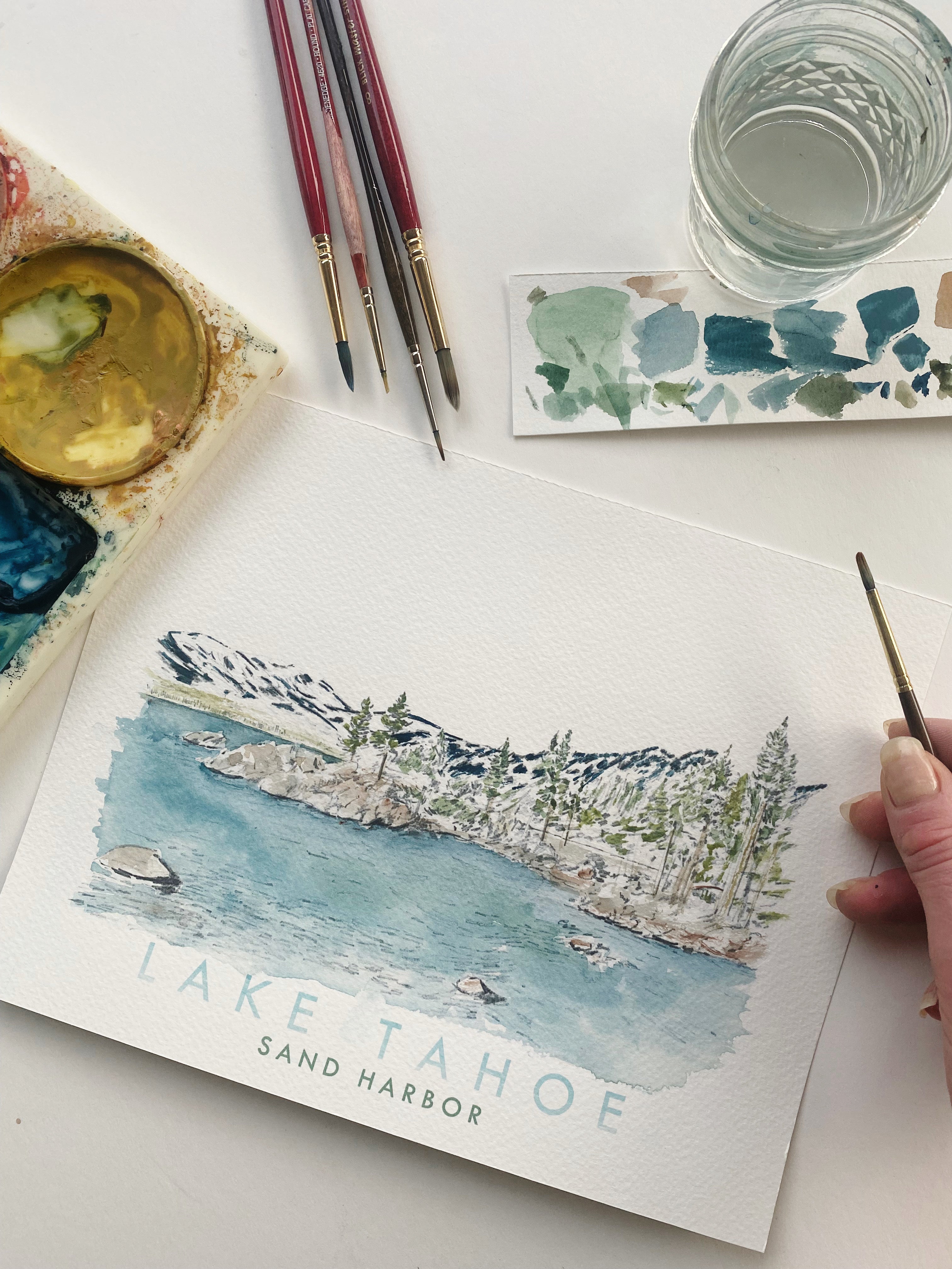 LAKE TAHOE - Sand Harbor Scene + Topographical Art Map: MAGNET